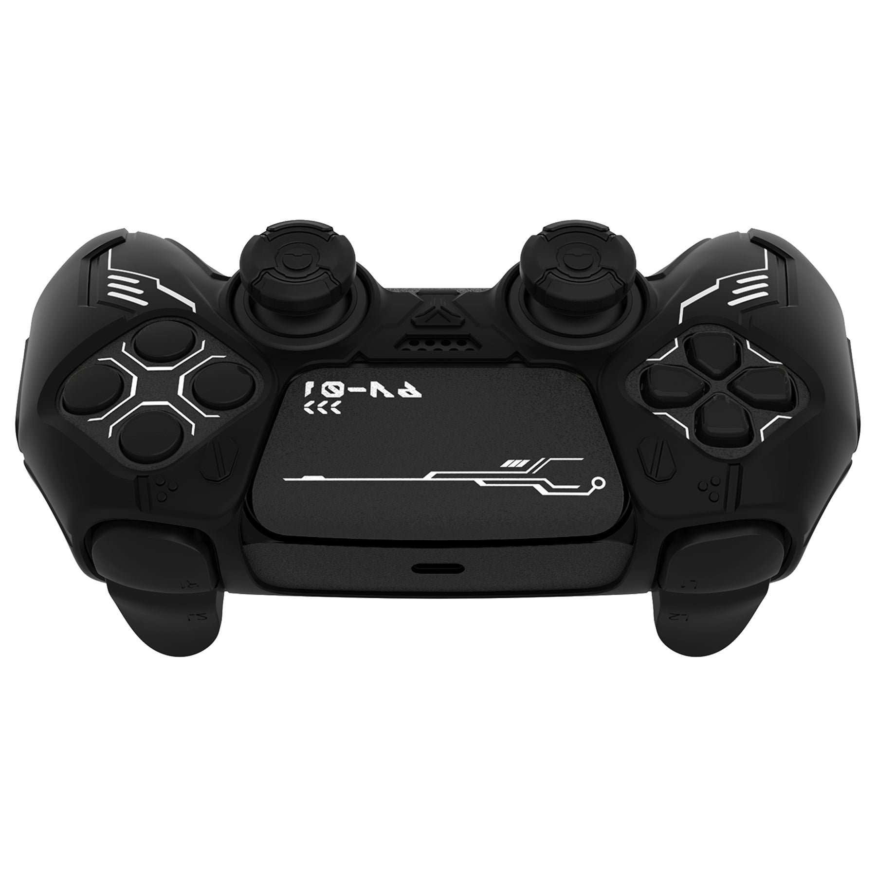 PlayVital Mecha Edition Anti-Slip Silicone Cover Skin with Matching Thumb Grips and Stickers for PS5 Wireless Controller -  Compatible with Charging Station - Black PlayVital