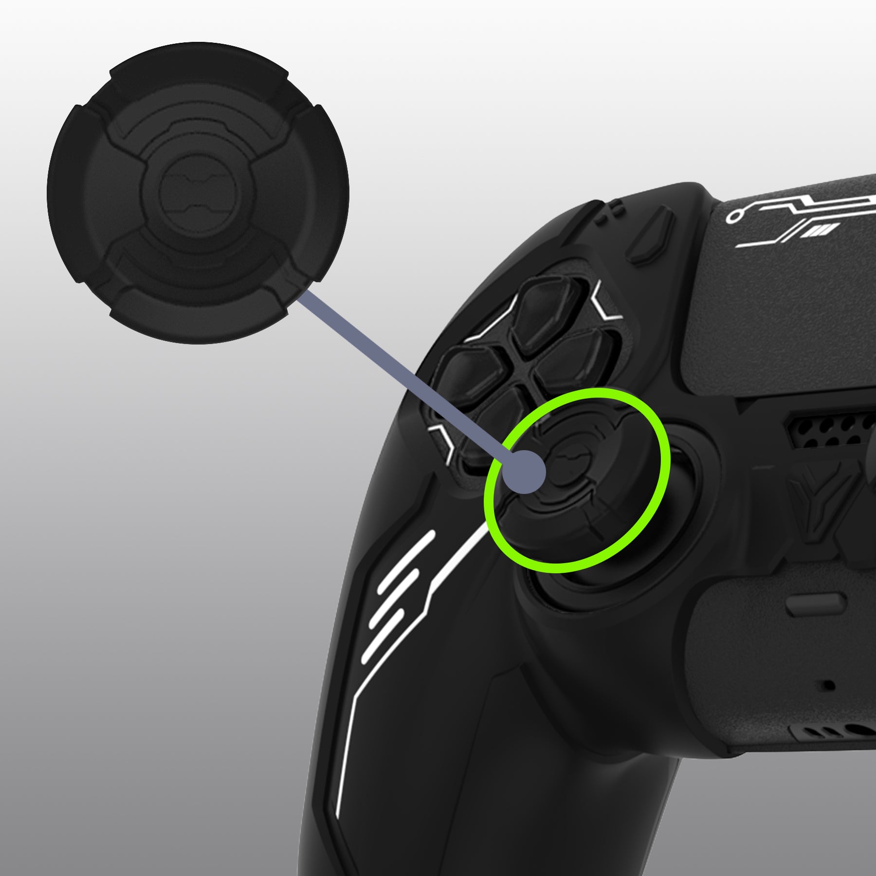 PlayVital Mecha Edition Anti-Slip Silicone Cover Skin with Matching Thumb Grips and Stickers for PS5 Wireless Controller -  Compatible with Charging Station - Black PlayVital