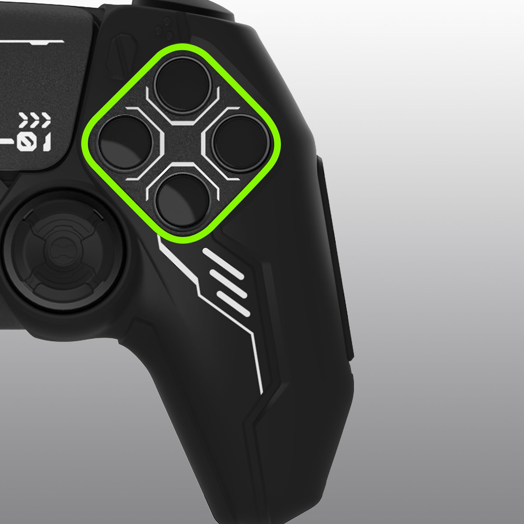 PlayVital Mecha Edition Anti-Slip Silicone Cover Skin with Matching Thumb Grips and Stickers for PS5 Wireless Controller -  Compatible with Charging Station - Black PlayVital