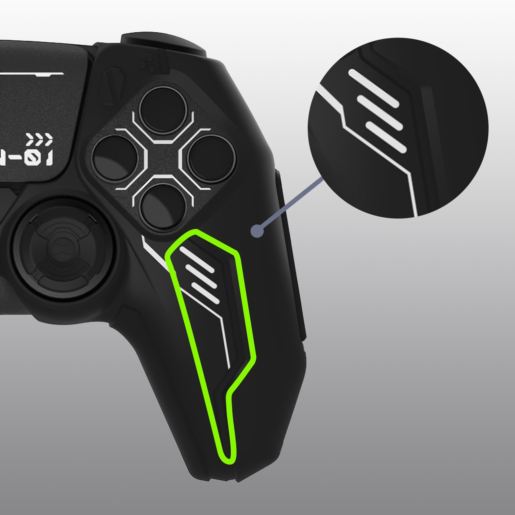 PlayVital Mecha Edition Anti-Slip Silicone Cover Skin with Matching Thumb Grips and Stickers for PS5 Wireless Controller -  Compatible with Charging Station - Black PlayVital
