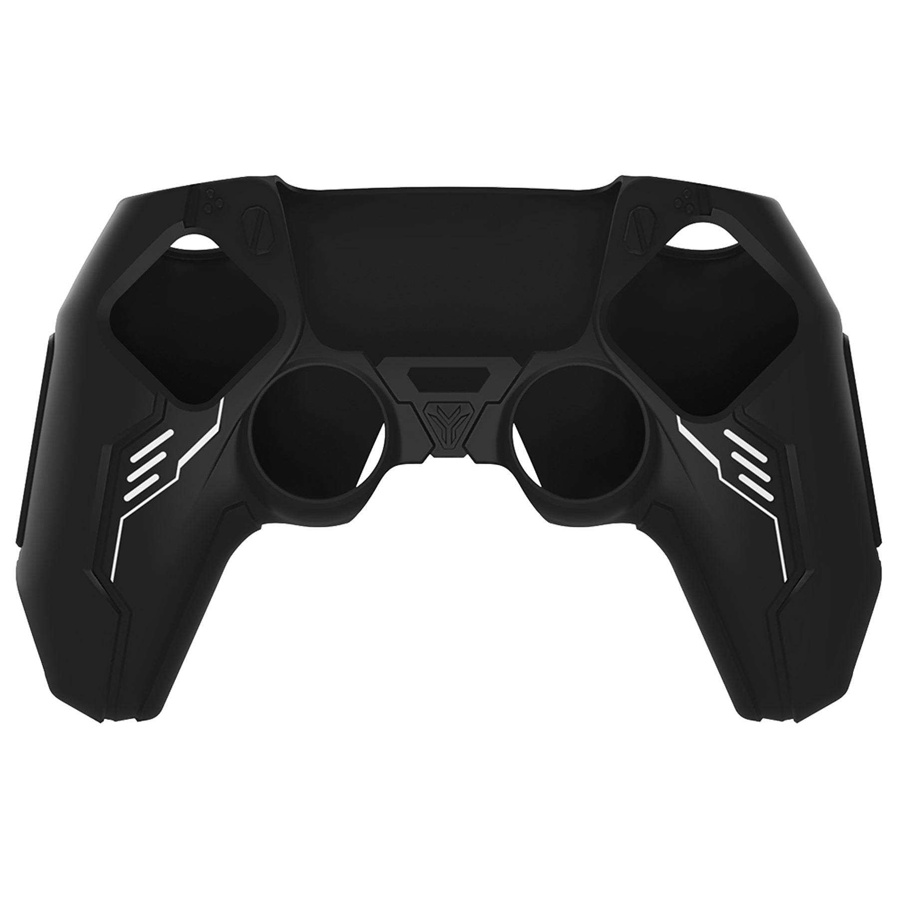 PlayVital Mecha Edition Anti-Slip Silicone Cover Skin with Matching Thumb Grips and Stickers for PS5 Wireless Controller -  Compatible with Charging Station - Black PlayVital