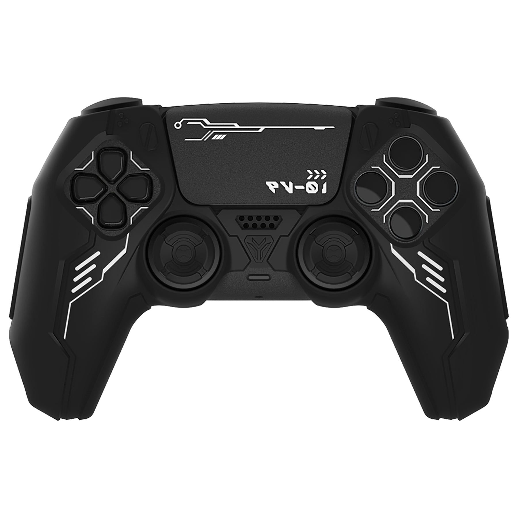 PlayVital Mecha Edition Anti-Slip Silicone Cover Skin with Matching Thumb Grips and Stickers for PS5 Wireless Controller -  Compatible with Charging Station - Black PlayVital