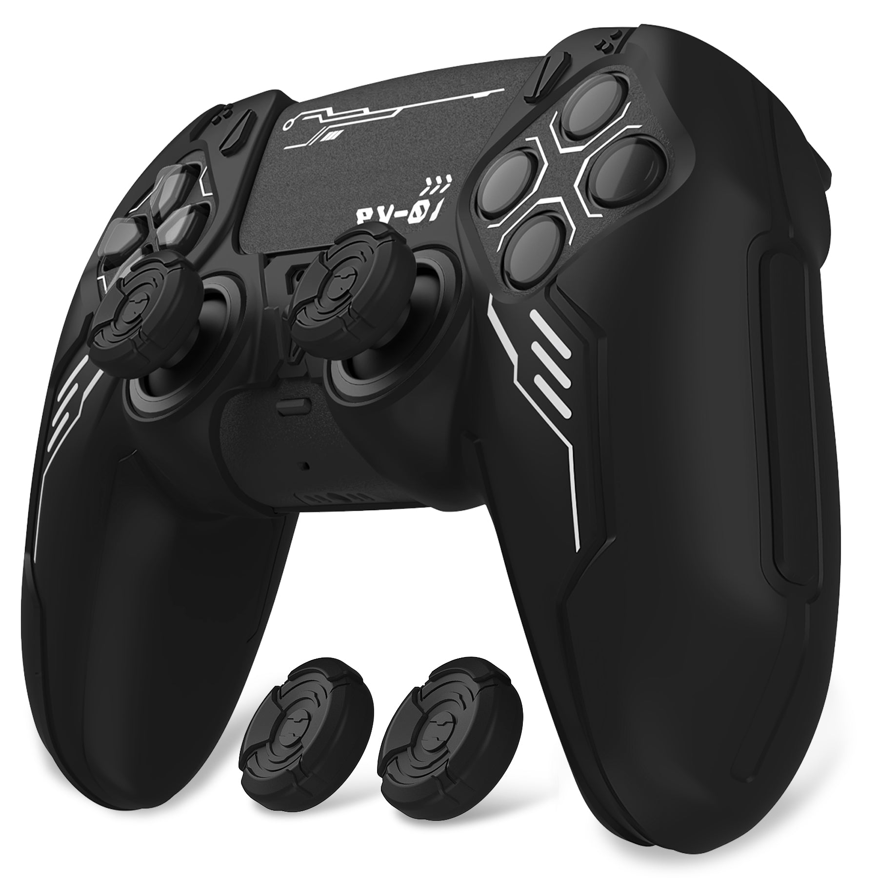 PlayVital Mecha Edition Anti-Slip Silicone Cover Skin with Matching Thumb Grips and Stickers for PS5 Wireless Controller -  Compatible with Charging Station - Black PlayVital