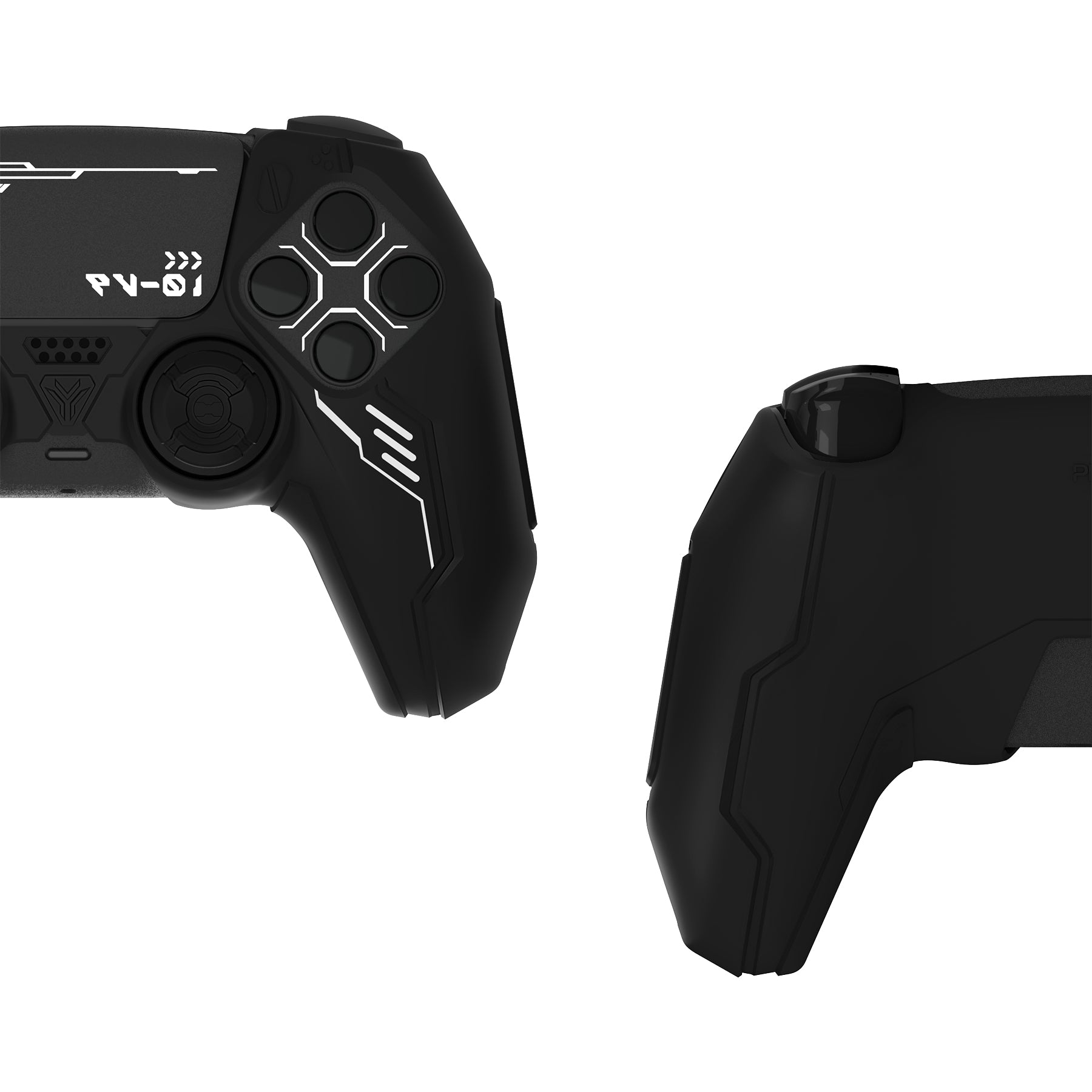PlayVital Mecha Edition Anti-Slip Silicone Cover Skin with Matching Thumb Grips and Stickers for PS5 Wireless Controller -  Compatible with Charging Station - Black PlayVital