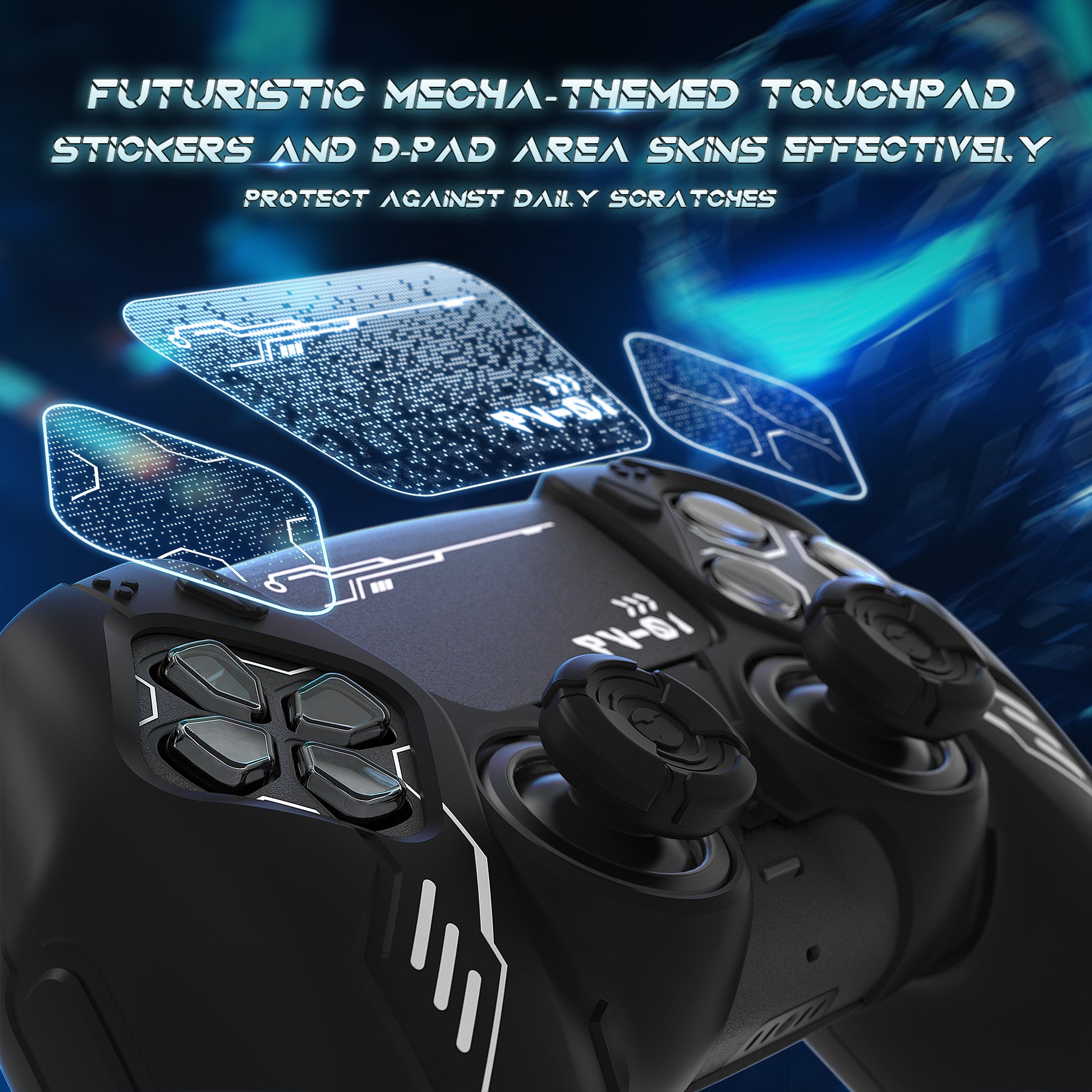 PlayVital Mecha Edition Anti-Slip Silicone Cover Skin with Matching Thumb Grips and Stickers for PS5 Wireless Controller -  Compatible with Charging Station - Black PlayVital