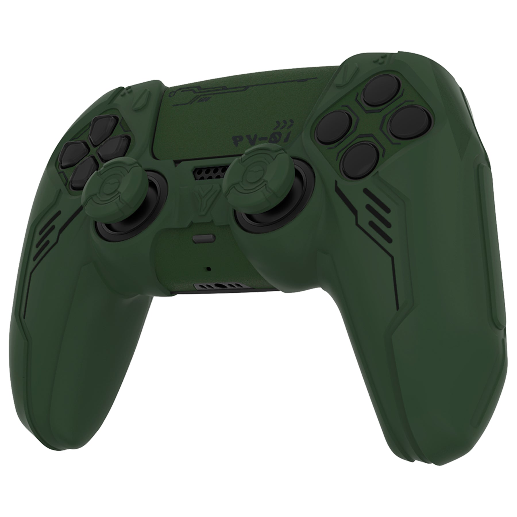 PlayVital Mecha Edition Anti-Slip Silicone Cover Skin with Matching Thumb Grips and Stickers for PS5 Wireless Controller - Compatible with Charging Station - Jungle Green PlayVital