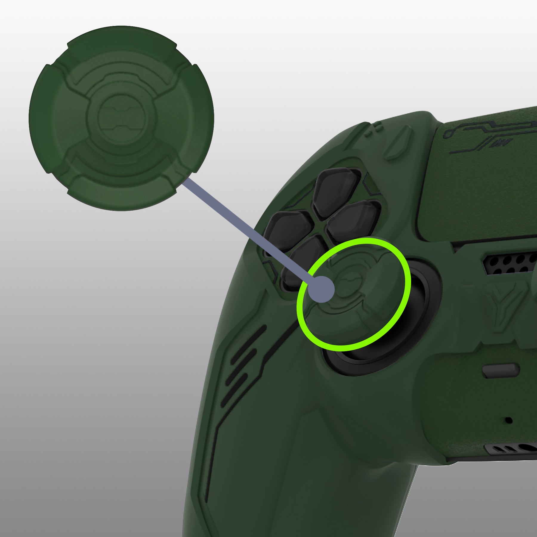 PlayVital Mecha Edition Anti-Slip Silicone Cover Skin with Matching Thumb Grips and Stickers for PS5 Wireless Controller - Compatible with Charging Station - Jungle Green PlayVital
