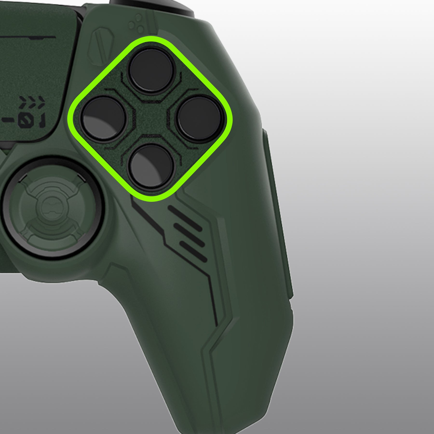 PlayVital Mecha Edition Anti-Slip Silicone Cover Skin with Matching Thumb Grips and Stickers for PS5 Wireless Controller - Compatible with Charging Station - Jungle Green PlayVital