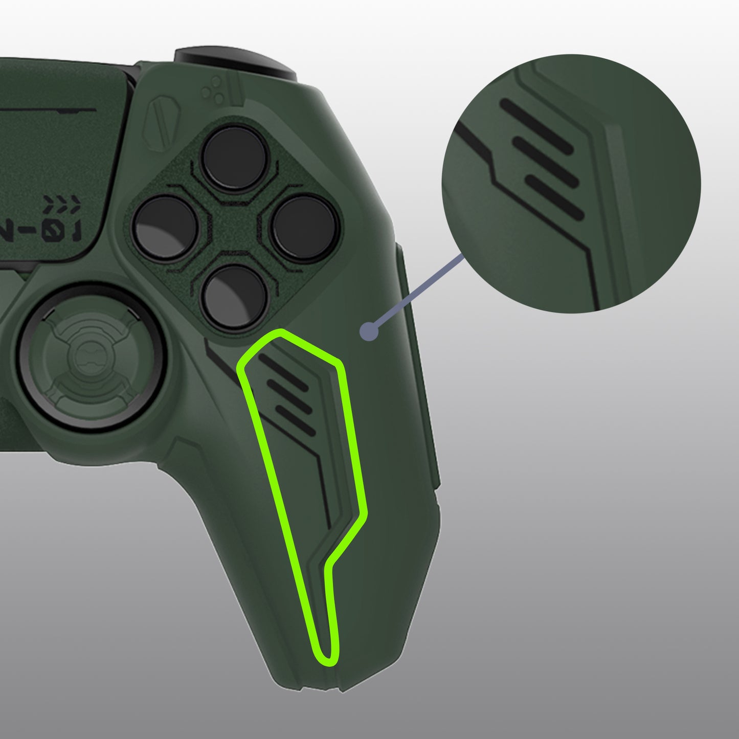 PlayVital Mecha Edition Anti-Slip Silicone Cover Skin with Matching Thumb Grips and Stickers for PS5 Wireless Controller - Compatible with Charging Station - Jungle Green PlayVital