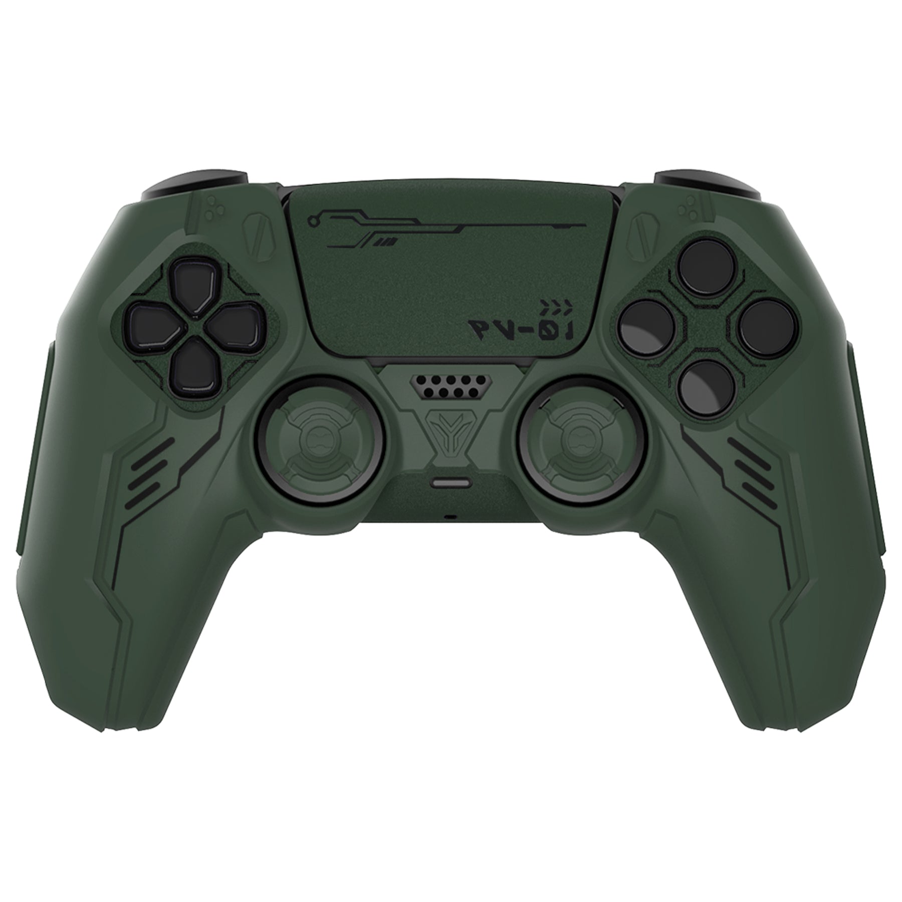 PlayVital Mecha Edition Anti-Slip Silicone Cover Skin with Matching Thumb Grips and Stickers for PS5 Wireless Controller - Compatible with Charging Station - Jungle Green PlayVital
