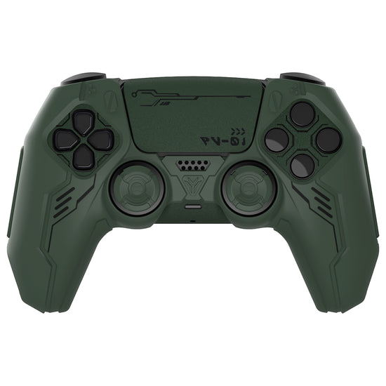 PlayVital Mecha Edition Anti-Slip Silicone Cover Skin with Matching Thumb Grips and Stickers for PS5 Wireless Controller - Compatible with Charging Station - Jungle Green PlayVital