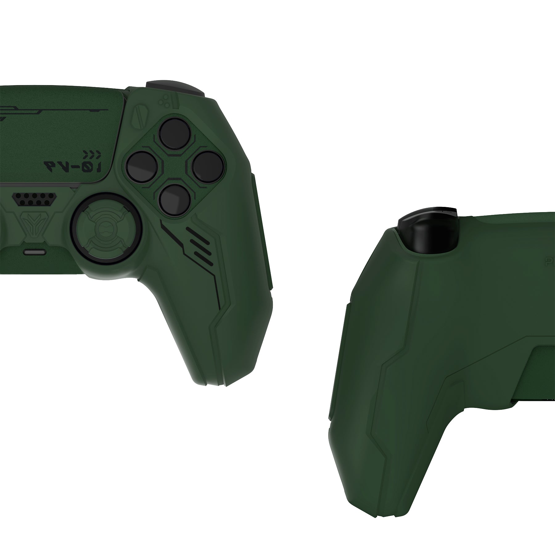 PlayVital Mecha Edition Anti-Slip Silicone Cover Skin with Matching Thumb Grips and Stickers for PS5 Wireless Controller - Compatible with Charging Station - Jungle Green PlayVital