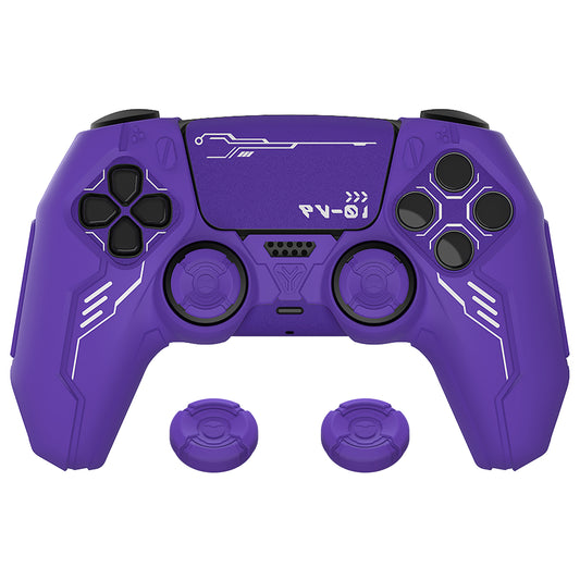 PlayVital Mecha Edition Anti-Slip Silicone Cover Skin with Matching Thumb Grips and Stickers for PS5 Wireless Controller - Compatible with Charging Station - Purple PlayVital