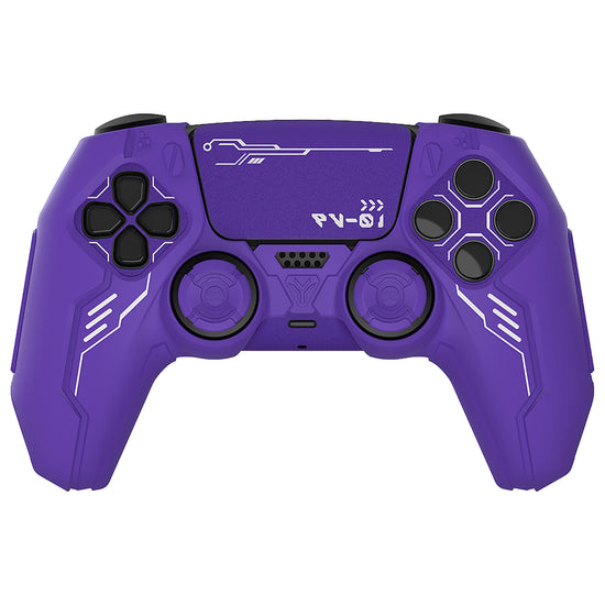 PlayVital Mecha Edition Anti-Slip Silicone Cover Skin with Matching Thumb Grips and Stickers for PS5 Wireless Controller - Compatible with Charging Station - Purple PlayVital