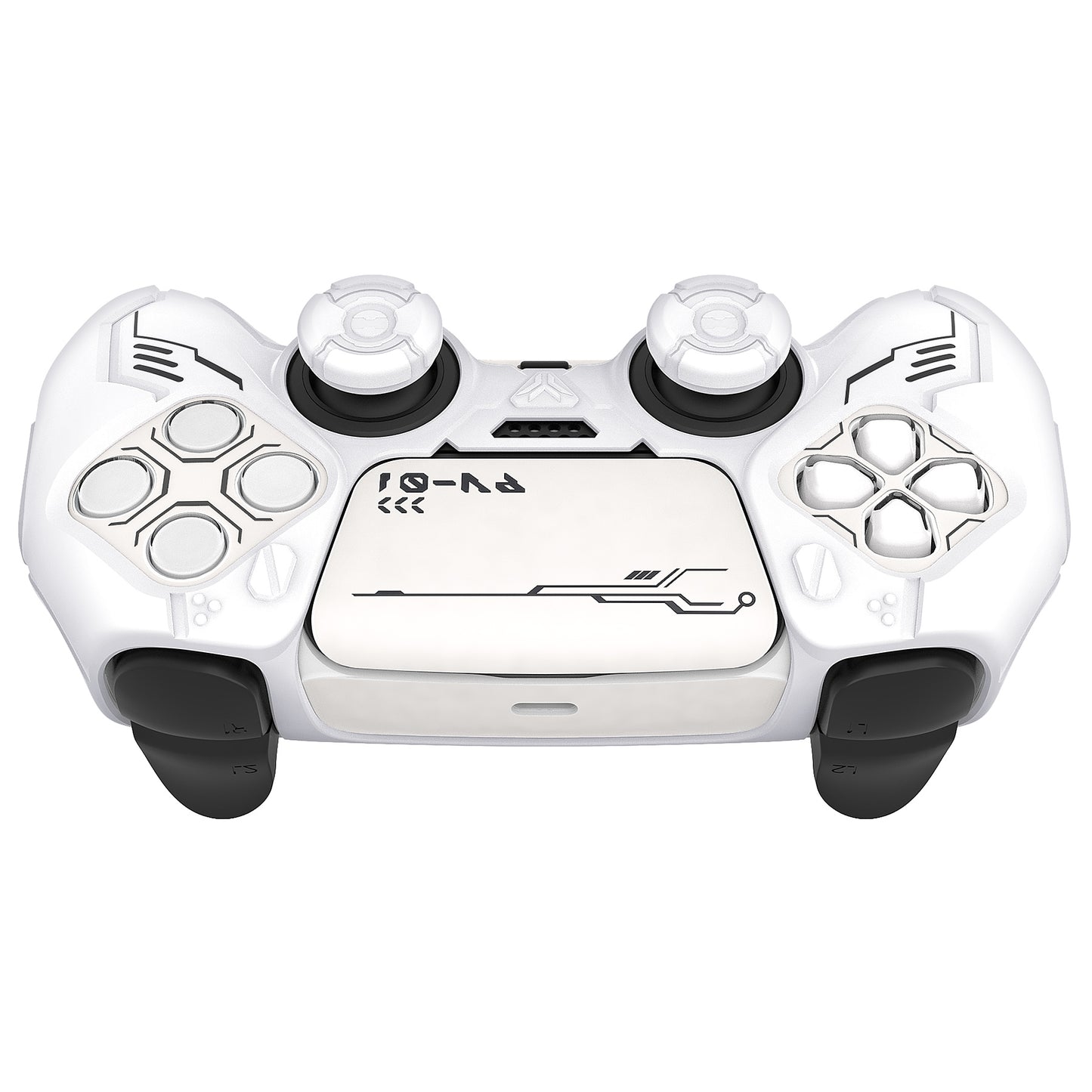 PlayVital Mecha Edition Anti-Slip Silicone Cover Skin with Matching Thumb Grips and Stickers for PS5 Wireless Controller - Compatible with Charging Station - White PlayVital