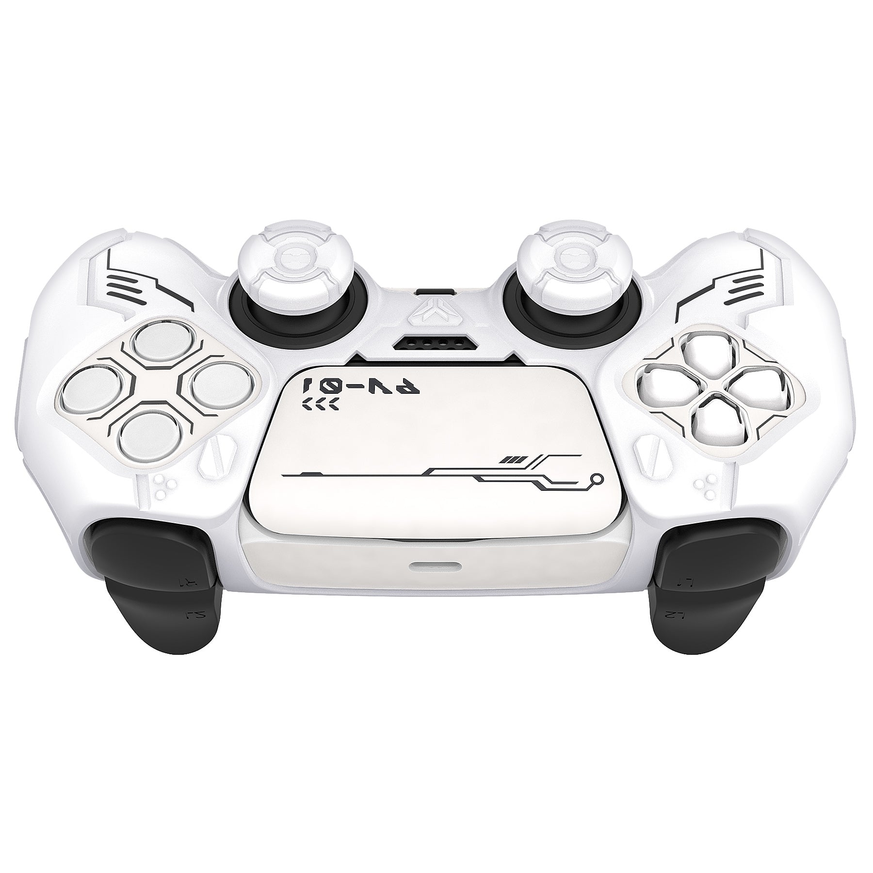 PlayVital Mecha Edition Anti-Slip Silicone Cover Skin with Matching Thumb Grips and Stickers for PS5 Wireless Controller - Compatible with Charging Station - White PlayVital