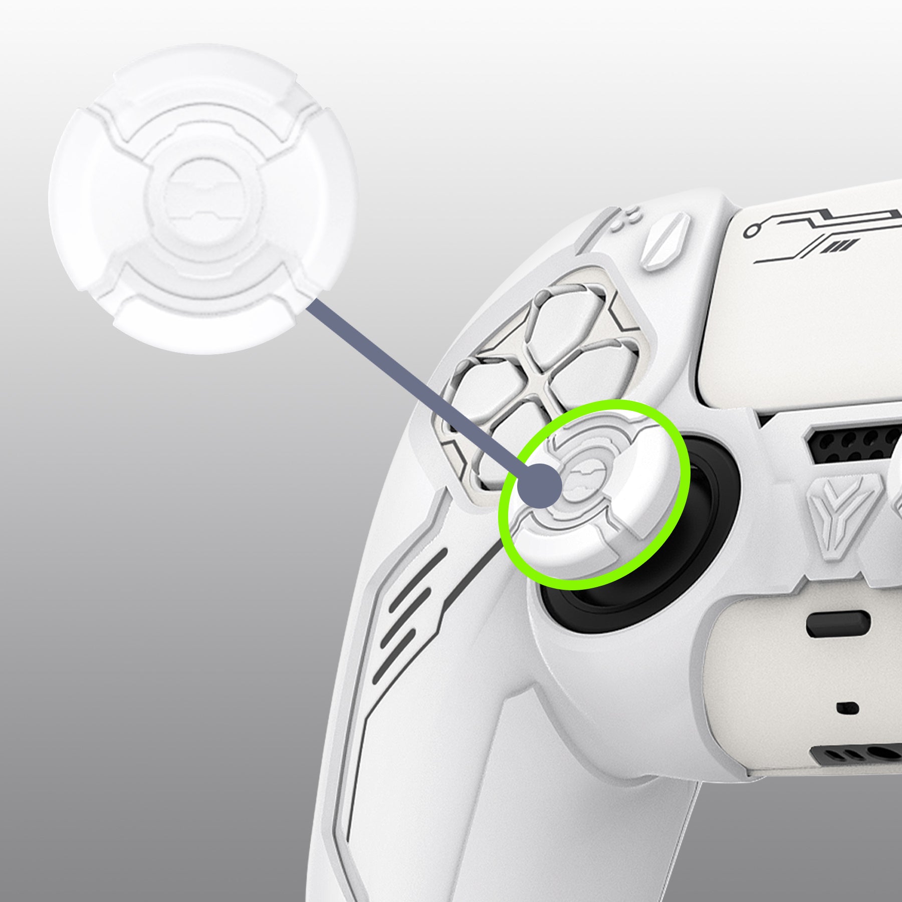 PlayVital Mecha Edition Anti-Slip Silicone Cover Skin with Matching Thumb Grips and Stickers for PS5 Wireless Controller - Compatible with Charging Station - White PlayVital