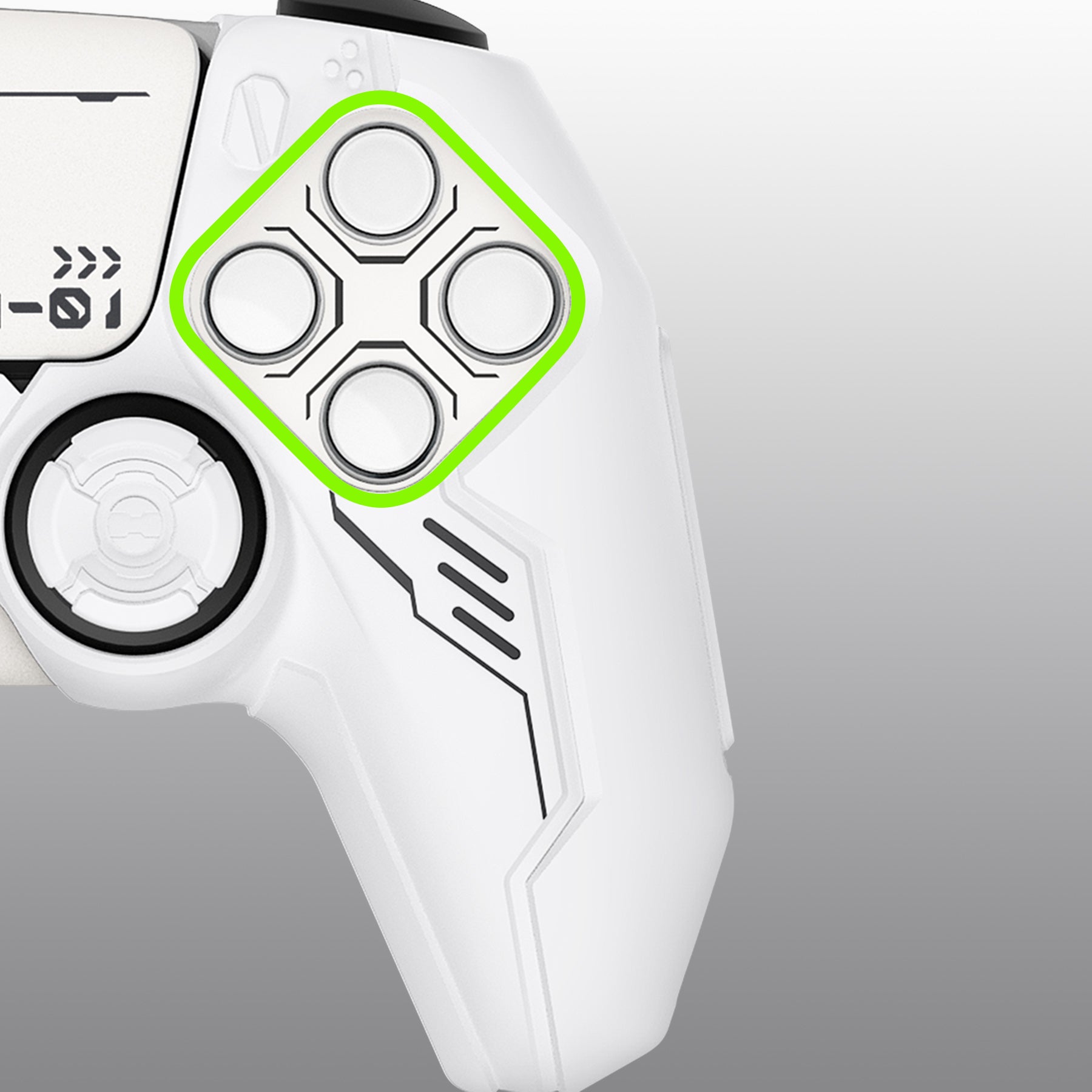 PlayVital Mecha Edition Anti-Slip Silicone Cover Skin with Matching Thumb Grips and Stickers for PS5 Wireless Controller - Compatible with Charging Station - White PlayVital
