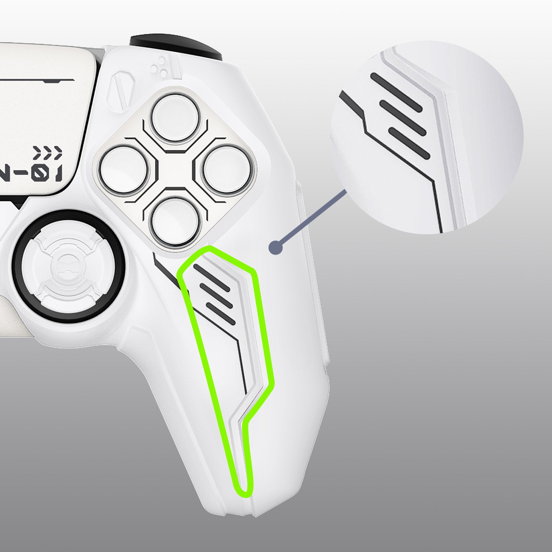 PlayVital Mecha Edition Anti-Slip Silicone Cover Skin with Matching Thumb Grips and Stickers for PS5 Wireless Controller - Compatible with Charging Station - White PlayVital