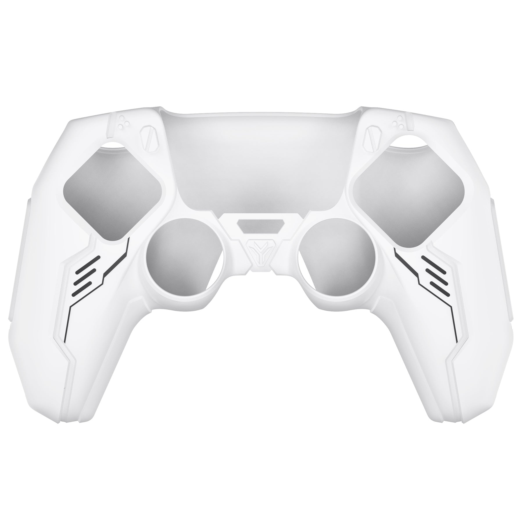 PlayVital Mecha Edition Anti-Slip Silicone Cover Skin with Matching Thumb Grips and Stickers for PS5 Wireless Controller - Compatible with Charging Station - White PlayVital