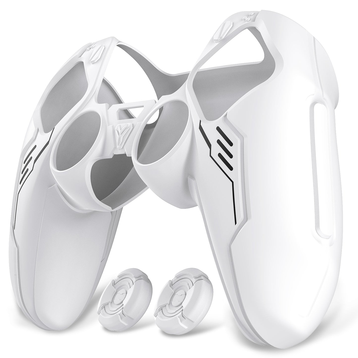 PlayVital Mecha Edition Anti-Slip Silicone Cover Skin with Matching Thumb Grips and Stickers for PS5 Wireless Controller - Compatible with Charging Station - White PlayVital
