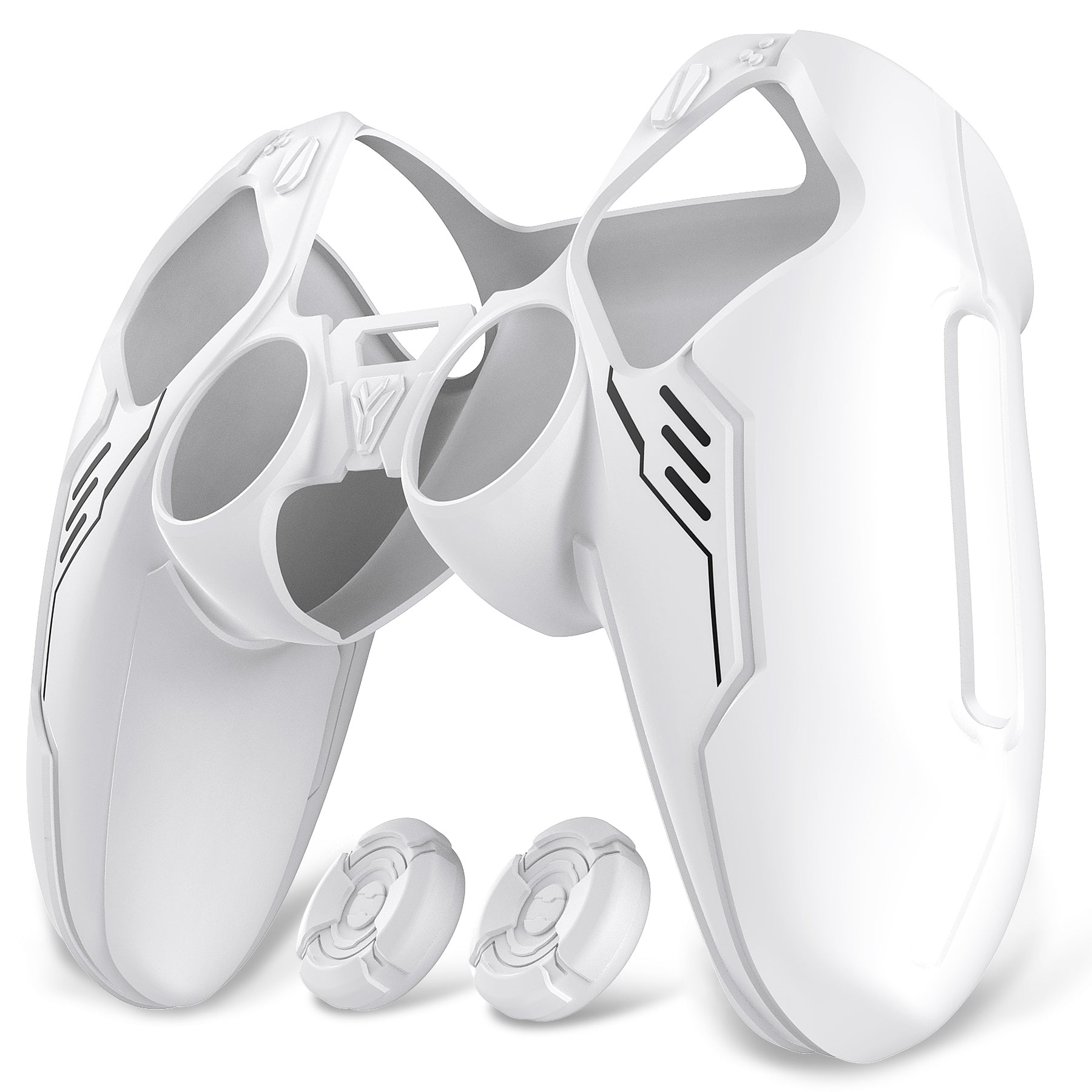 PlayVital Mecha Edition Anti-Slip Silicone Cover Skin with Matching Thumb Grips and Stickers for PS5 Wireless Controller - Compatible with Charging Station - White PlayVital