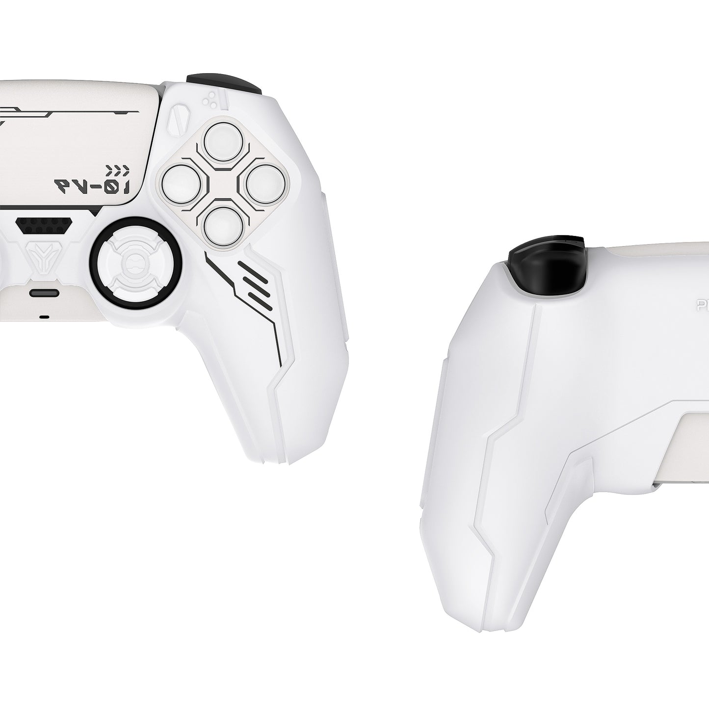PlayVital Mecha Edition Anti-Slip Silicone Cover Skin with Matching Thumb Grips and Stickers for PS5 Wireless Controller - Compatible with Charging Station - White PlayVital