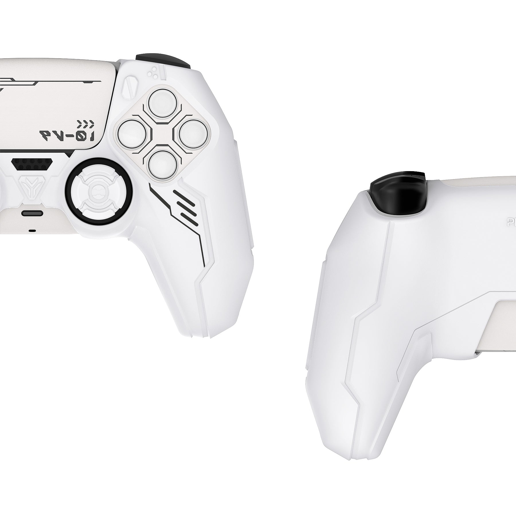 PlayVital Mecha Edition Anti-Slip Silicone Cover Skin with Matching Thumb Grips and Stickers for PS5 Wireless Controller - Compatible with Charging Station - White PlayVital