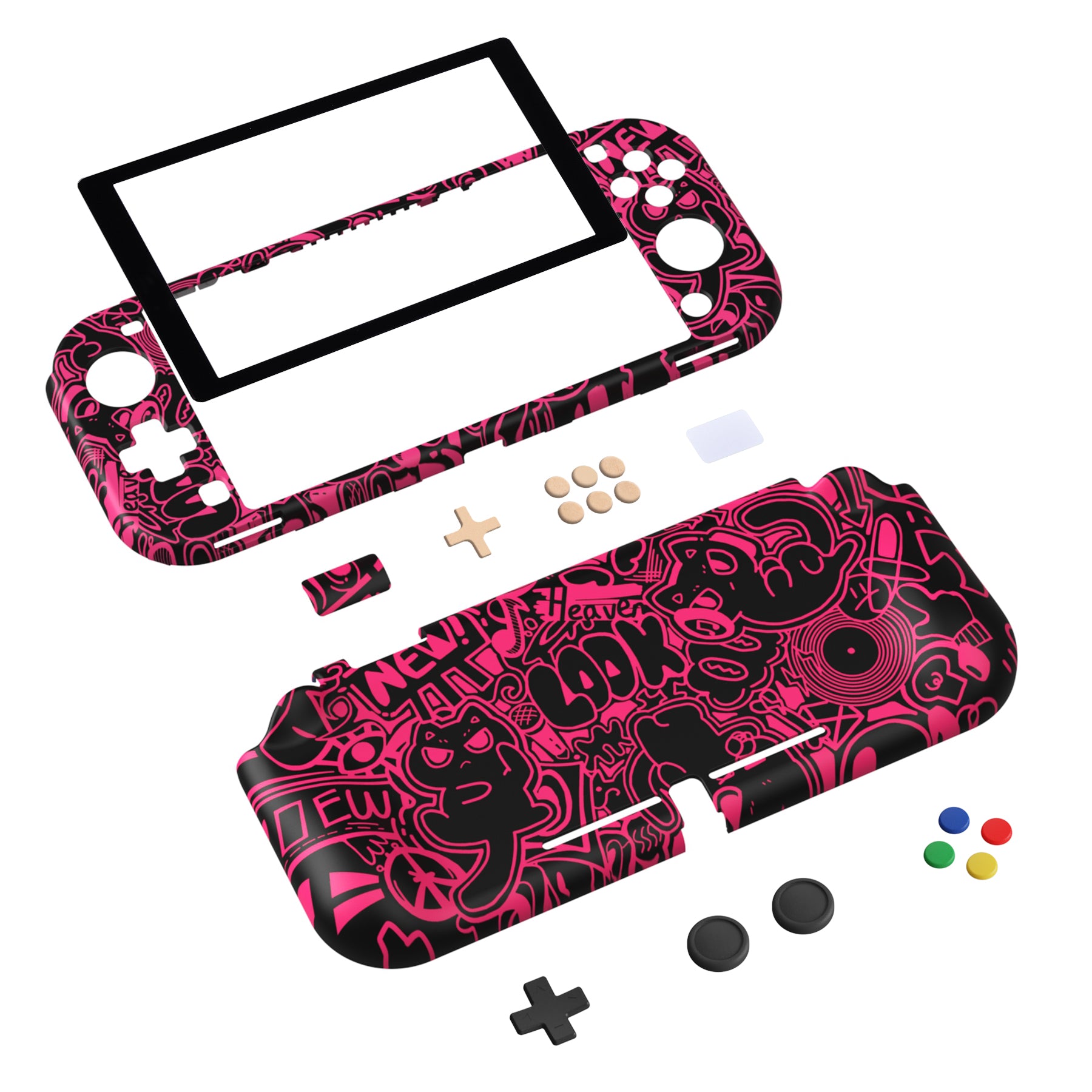 PlayVital PP&VV Hard Shell Protective Case with Screen Protector & Thumb Grip Caps & Button Caps for Nintendo Switch Lite - Black - PSLYR017 playvital