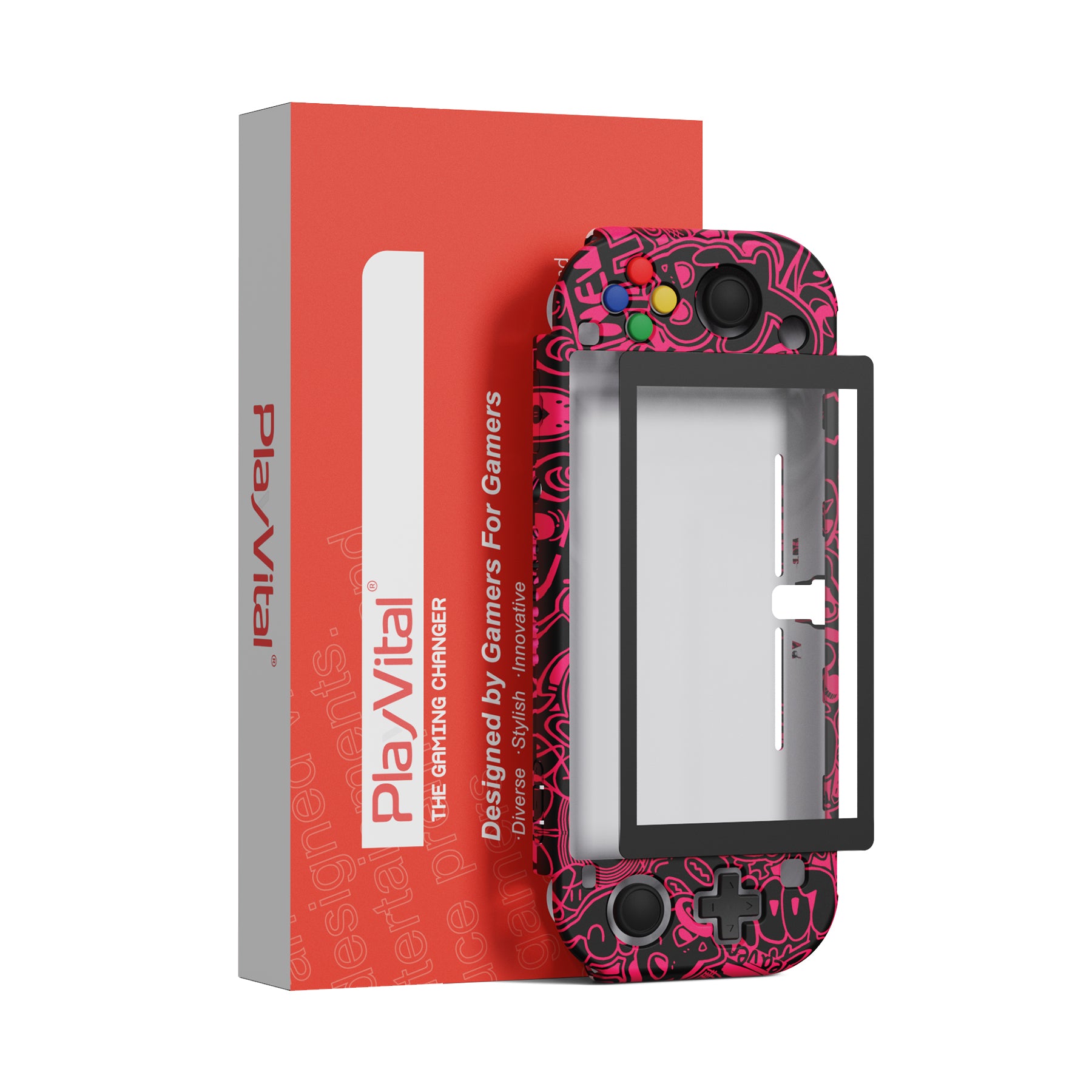 PlayVital PP&VV Hard Shell Protective Case with Screen Protector & Thumb Grip Caps & Button Caps for Nintendo Switch Lite - Black - PSLYR017 playvital