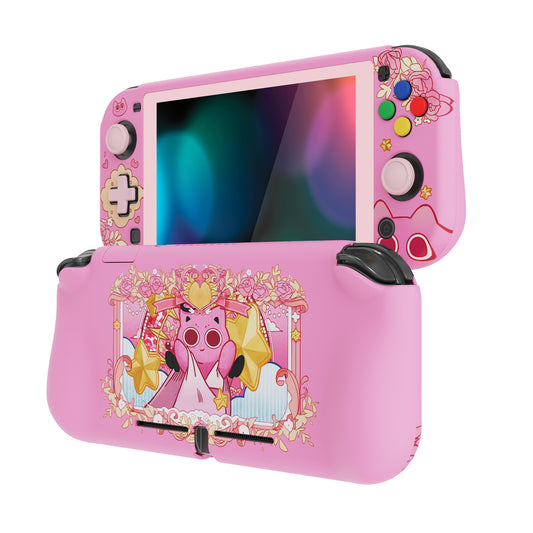 PlayVital PP&VV Hard Shell Protective Case with Screen Protector & Thumb Grip Caps & Button Caps for Nintendo Switch Lite - Pink - PSLYR018 playvital