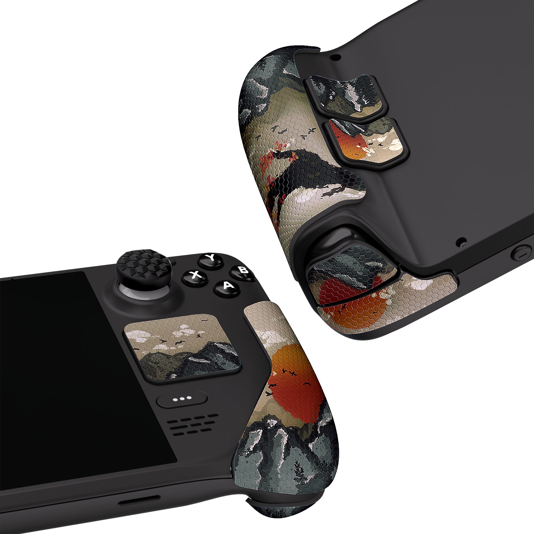 PlayVital Professional Textured Soft Rubber Pads Handle Grips with Thumb Grip Caps for Steam Deck LCD & OLED - View of Rising Sun - FHSDV002 PlayVital