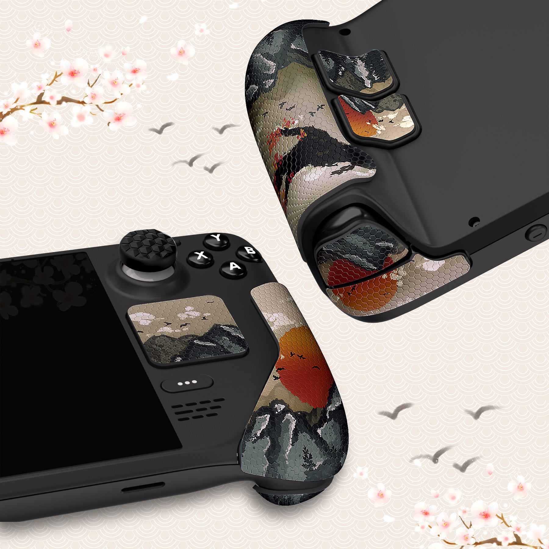 PlayVital Professional Textured Soft Rubber Pads Handle Grips with Thumb Grip Caps for Steam Deck LCD & OLED - View of Rising Sun - FHSDV002 PlayVital
