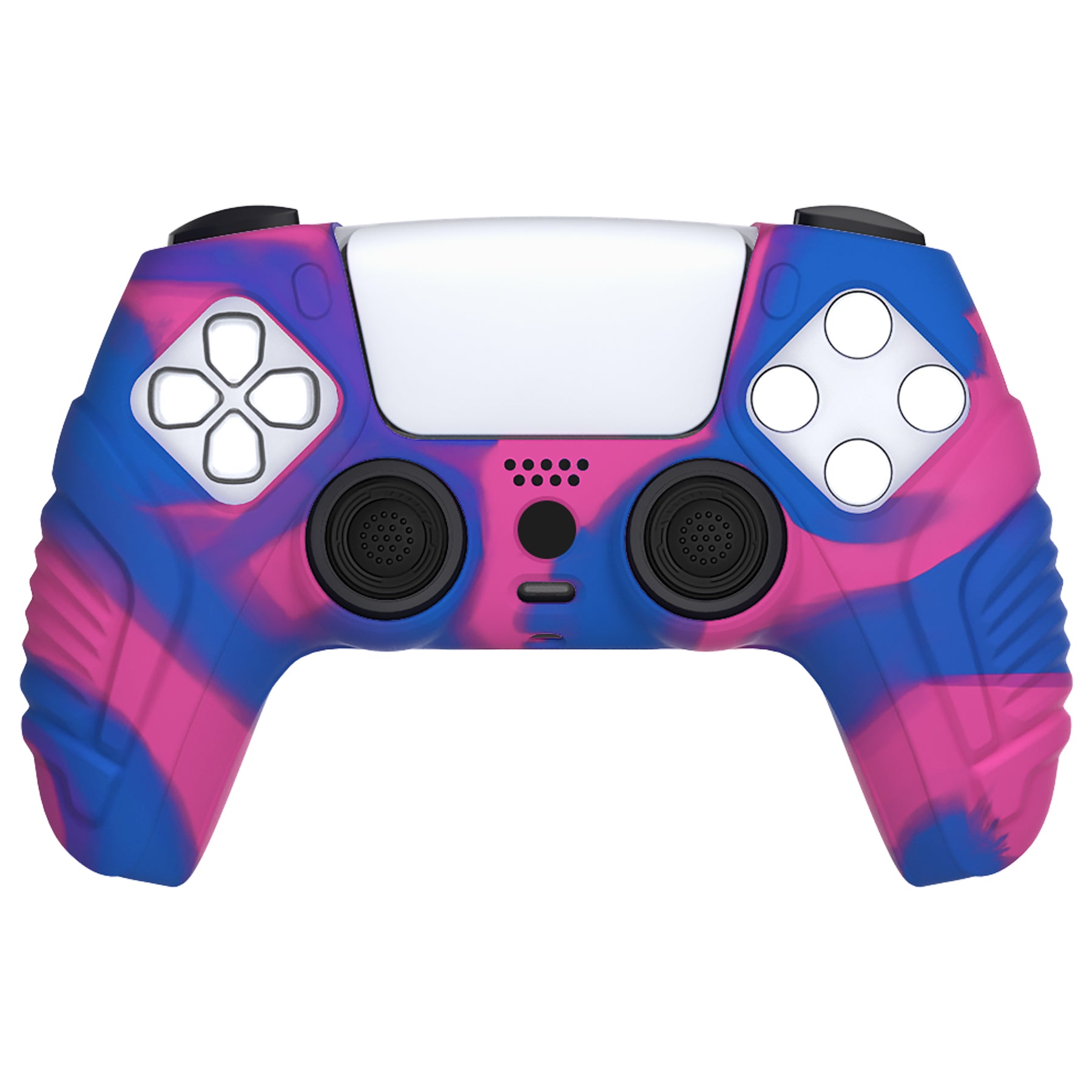 PlayVital Raging Warrior Edition Anti-slip Silicone Cover Skin with Thumbstick Caps for PS5 Wireless Controller - Pink & Purple & Blue - KZPF007 PlayVital