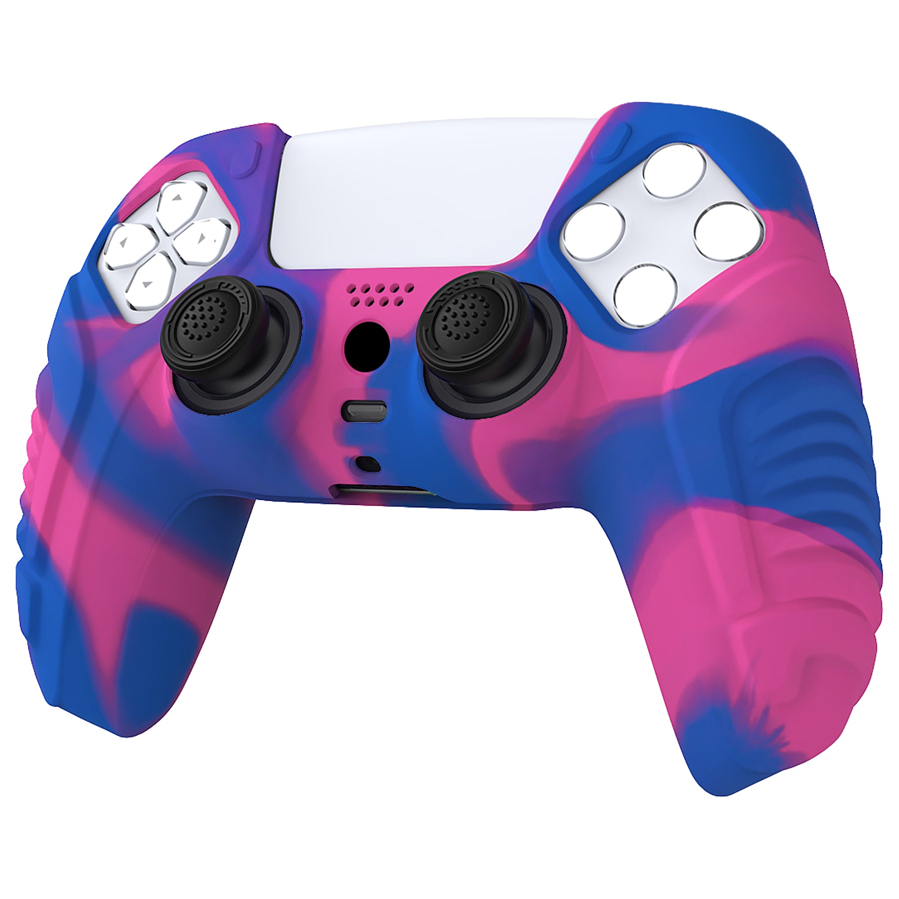 PlayVital Raging Warrior Edition Anti-slip Silicone Cover Skin with Thumbstick Caps for PS5 Wireless Controller - Pink & Purple & Blue - KZPF007 PlayVital