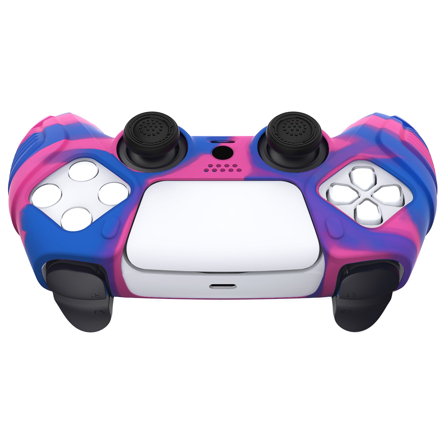 PlayVital Raging Warrior Edition Anti-slip Silicone Cover Skin with Thumbstick Caps for PS5 Wireless Controller - Pink & Purple & Blue - KZPF007 PlayVital