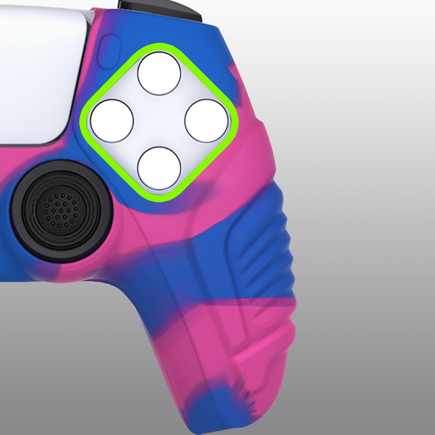 PlayVital Raging Warrior Edition Anti-slip Silicone Cover Skin with Thumbstick Caps for PS5 Wireless Controller - Pink & Purple & Blue - KZPF007 PlayVital