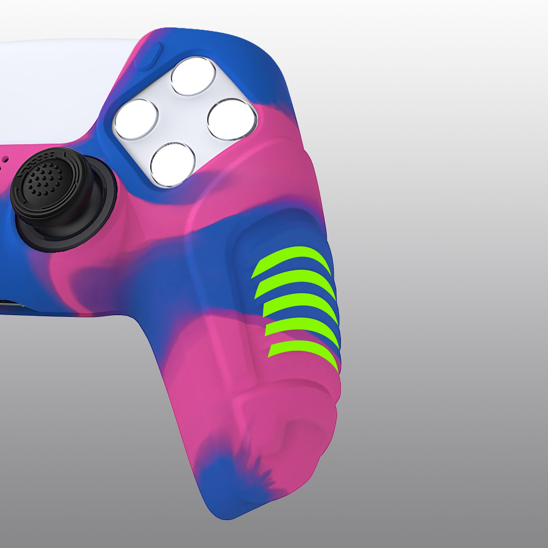 PlayVital Raging Warrior Edition Anti-slip Silicone Cover Skin with Thumbstick Caps for PS5 Wireless Controller - Pink & Purple & Blue - KZPF007 PlayVital