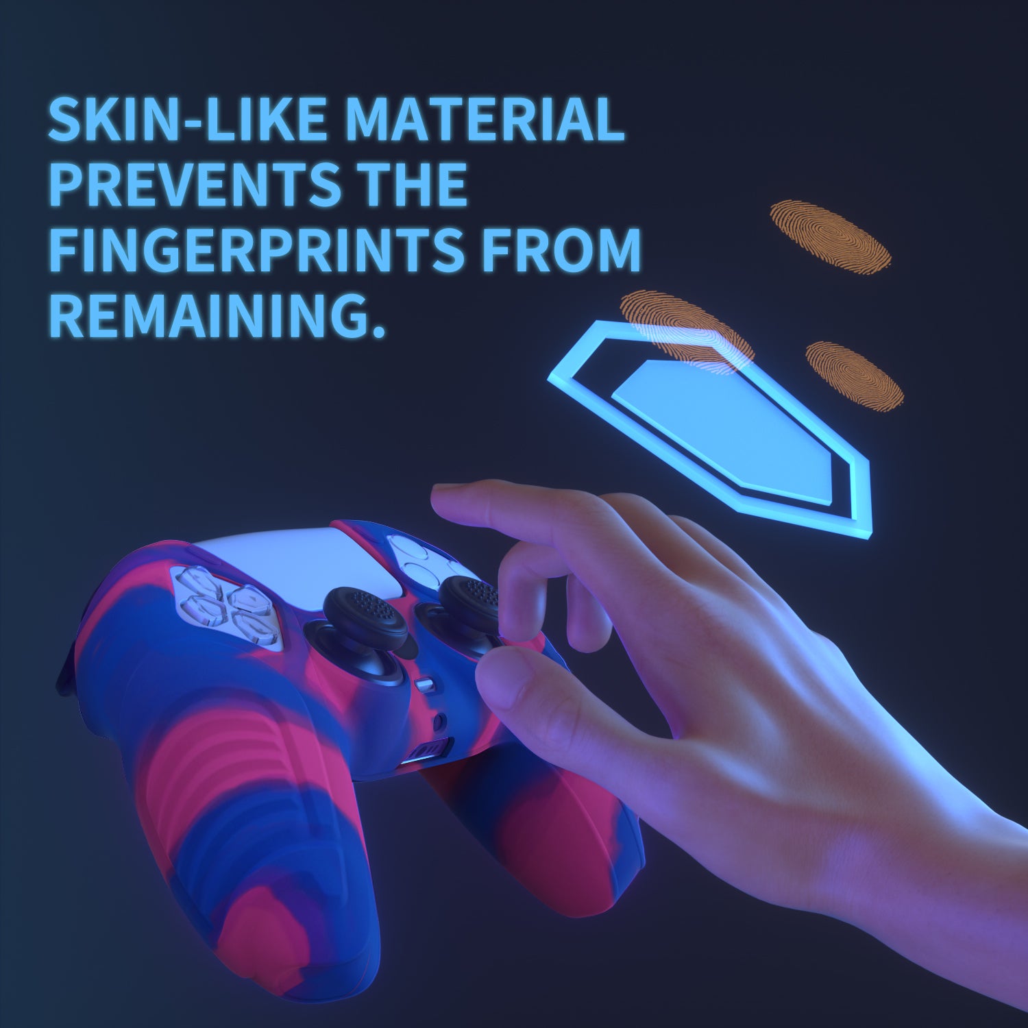 PlayVital Raging Warrior Edition Anti-slip Silicone Cover Skin with Thumbstick Caps for PS5 Wireless Controller - Pink & Purple & Blue - KZPF007 PlayVital