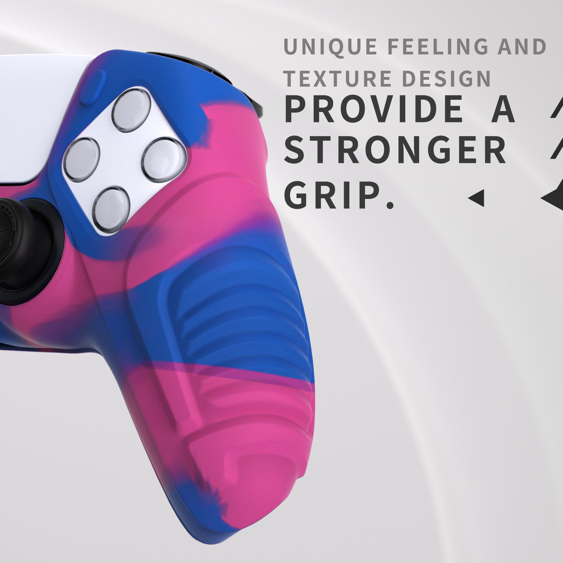 PlayVital Raging Warrior Edition Anti-slip Silicone Cover Skin with Thumbstick Caps for PS5 Wireless Controller - Pink & Purple & Blue - KZPF007 PlayVital