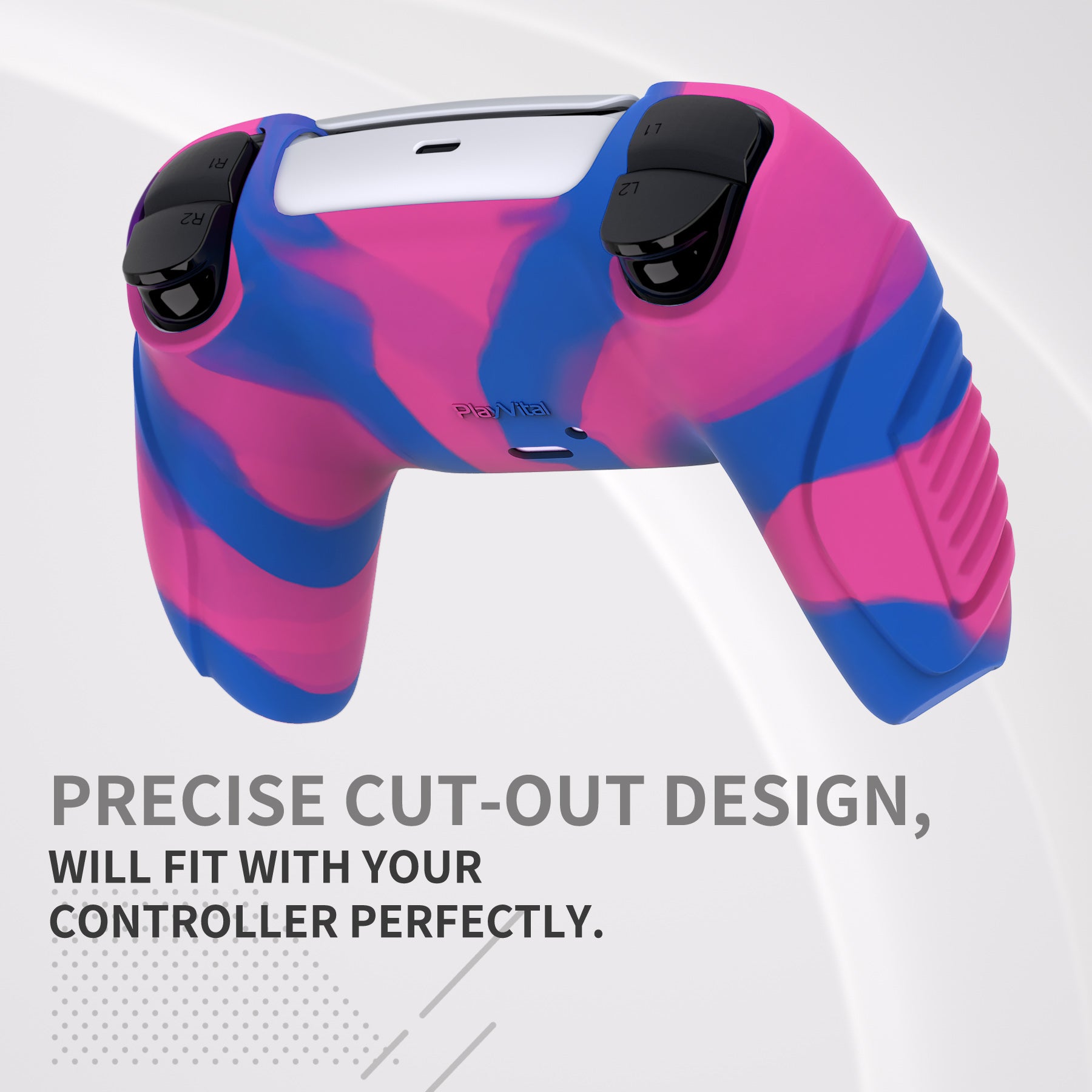 PlayVital Raging Warrior Edition Anti-slip Silicone Cover Skin with Thumbstick Caps for PS5 Wireless Controller - Pink & Purple & Blue - KZPF007 PlayVital