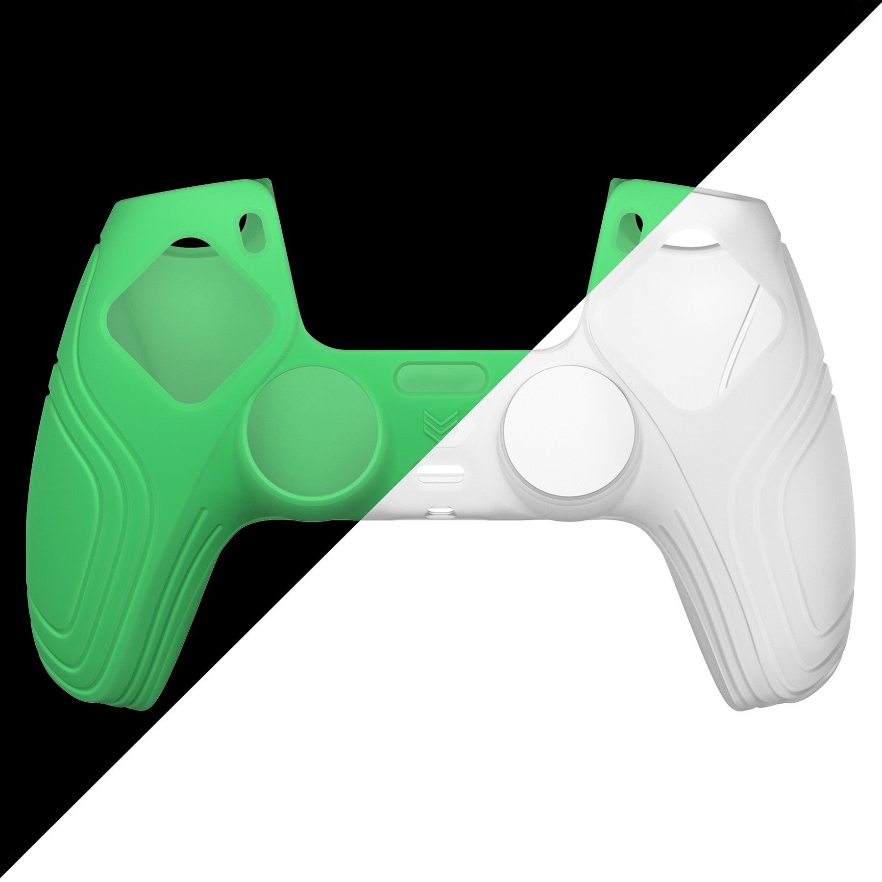 PlayVital Samurai Edition Anti-Slip Silicone Cover Skin with Thumb Grip Caps for PS5 Wireless Controller - Glow in Dark - Green - BWPF014 PlayVital