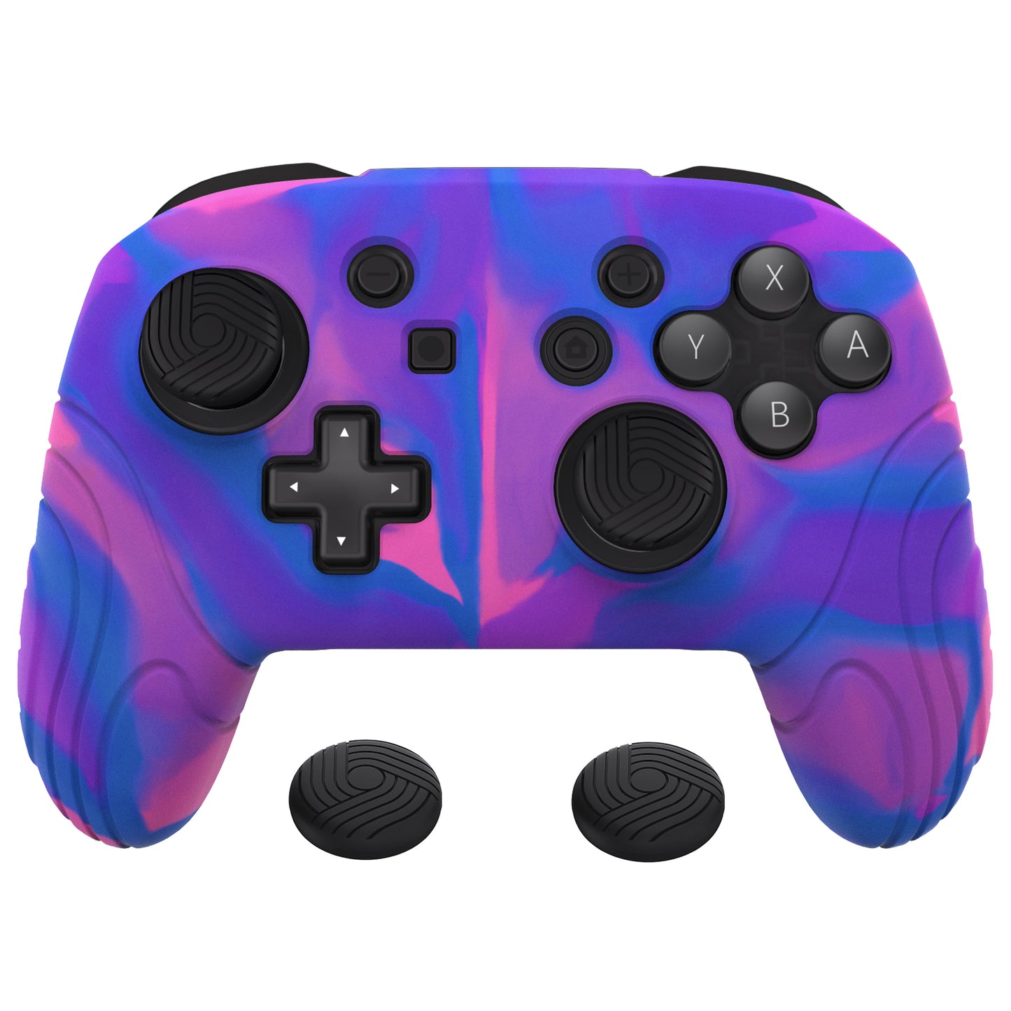 PlayVital Samurai Edition Ergonomic Anti-slip Silicone Skin Protective Case with Thumb Grip Caps for Nintendo Switch Pro Controller - Pink & Purple & Blue - EBNPP005 PlayVital