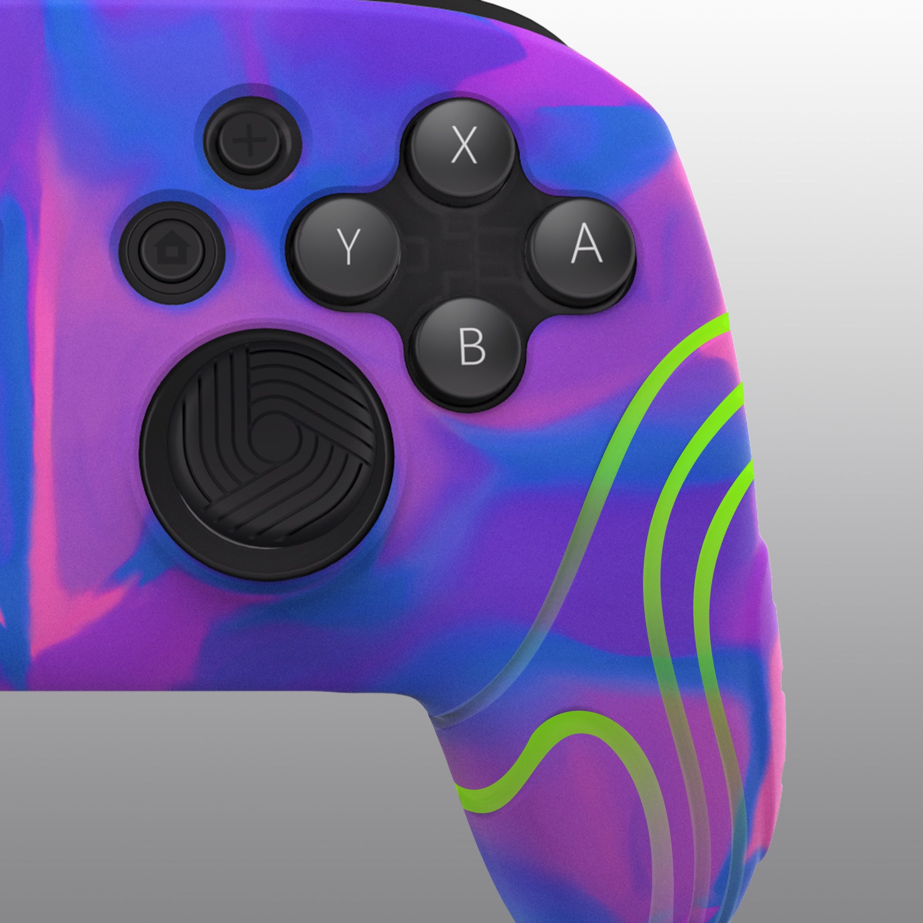 PlayVital Samurai Edition Ergonomic Anti-slip Silicone Skin Protective Case with Thumb Grip Caps for Nintendo Switch Pro Controller - Pink & Purple & Blue - EBNPP005 PlayVital