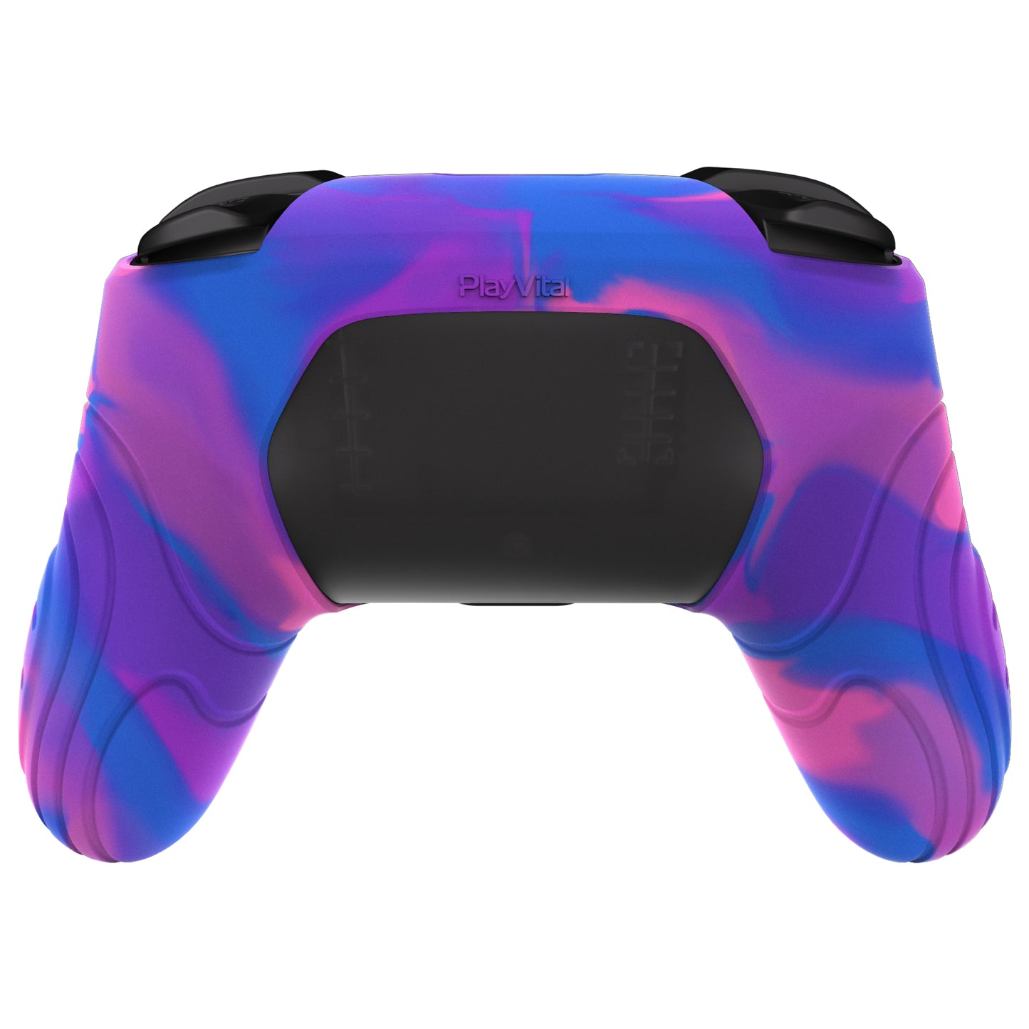 PlayVital Samurai Edition Ergonomic Anti-slip Silicone Skin Protective Case with Thumb Grip Caps for Nintendo Switch Pro Controller - Pink & Purple & Blue - EBNPP005 PlayVital