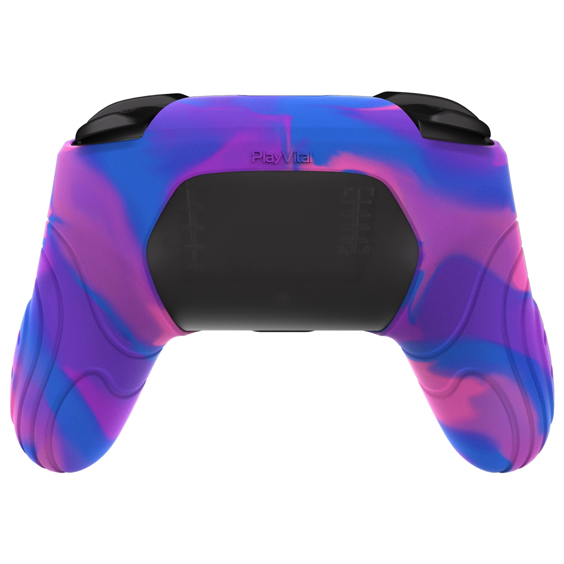 PlayVital Samurai Edition Ergonomic Anti-slip Silicone Skin Protective Case with Thumb Grip Caps for Nintendo Switch Pro Controller - Pink & Purple & Blue - EBNPP005 PlayVital