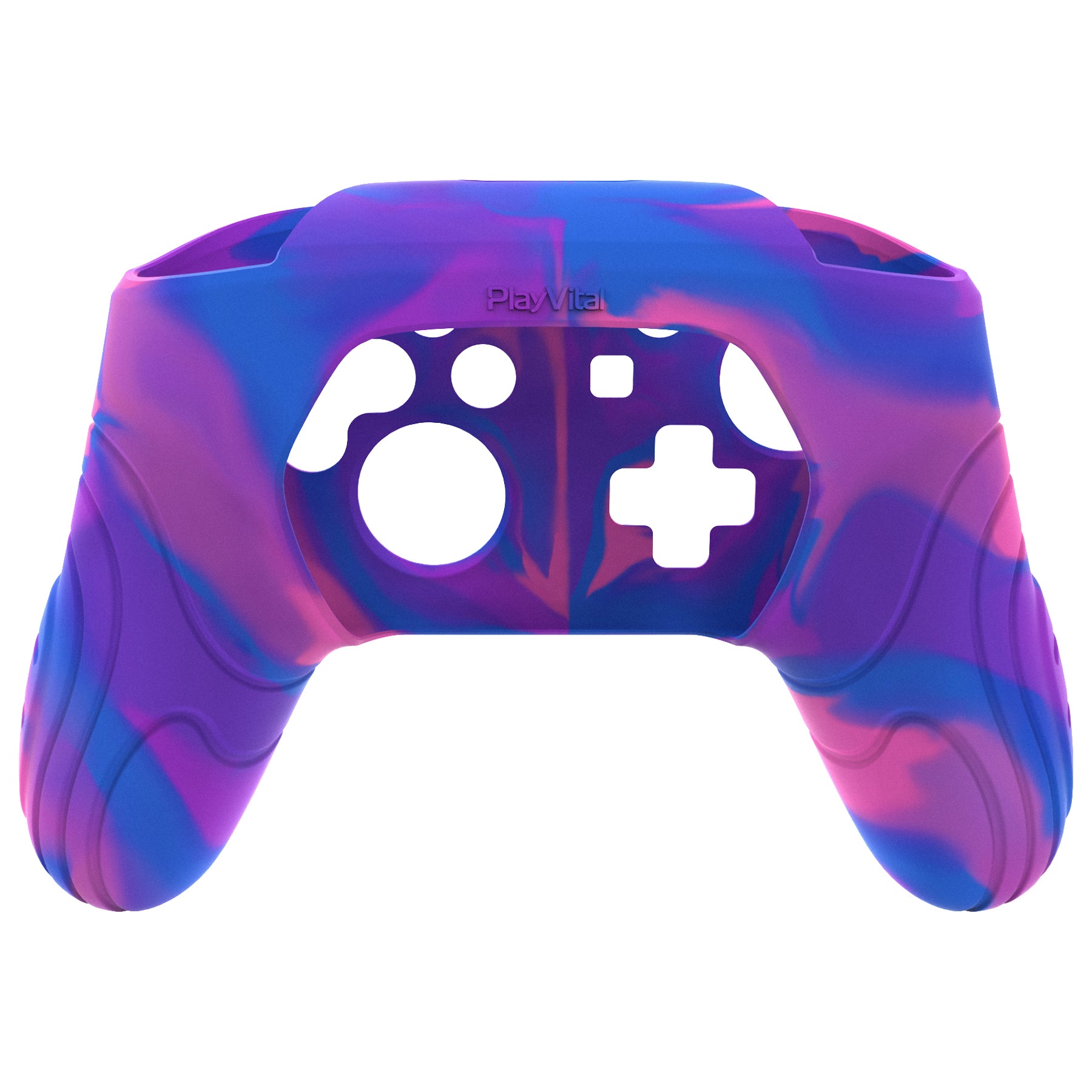PlayVital Samurai Edition Ergonomic Anti-slip Silicone Skin Protective Case with Thumb Grip Caps for Nintendo Switch Pro Controller - Pink & Purple & Blue - EBNPP005 PlayVital