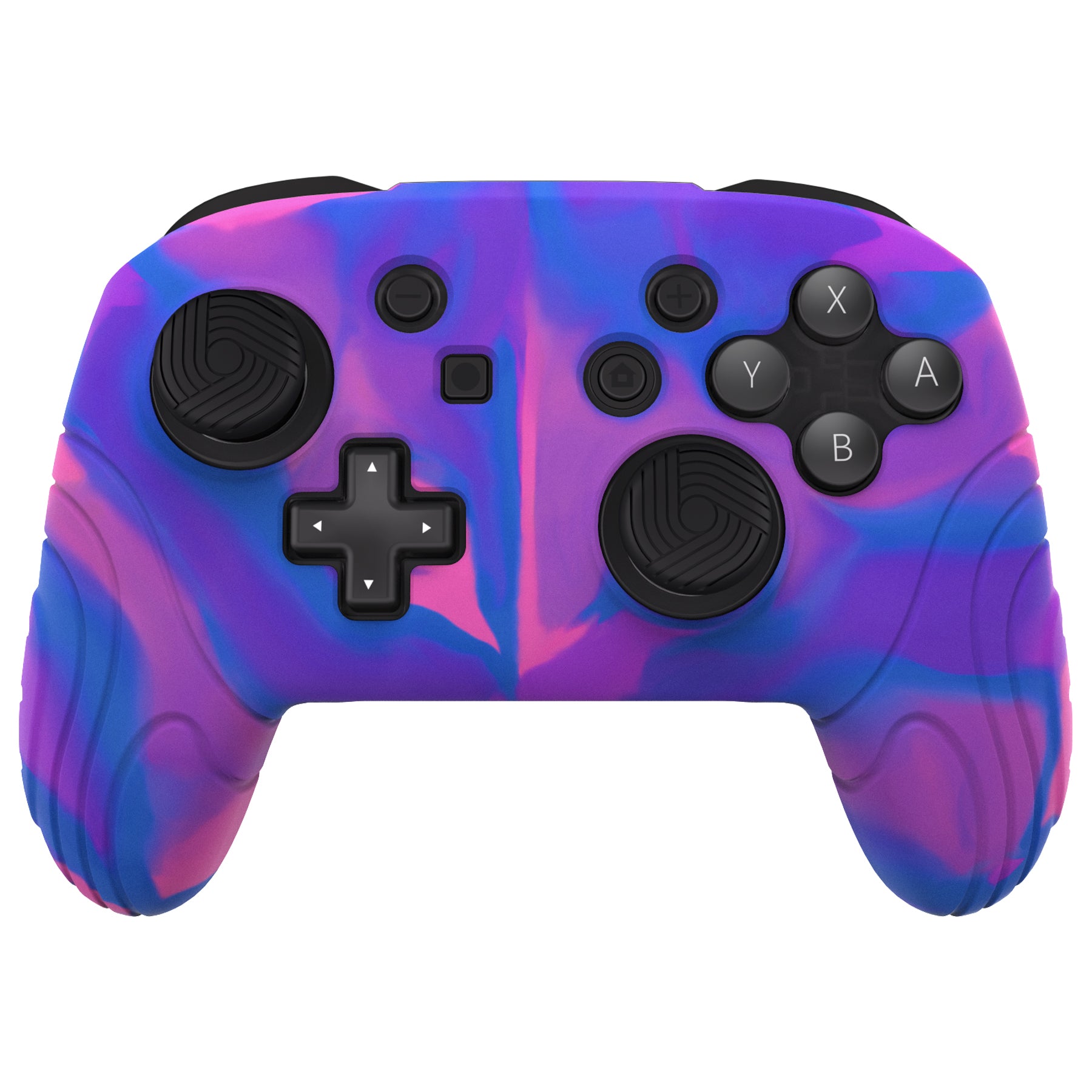PlayVital Samurai Edition Ergonomic Anti-slip Silicone Skin Protective Case with Thumb Grip Caps for Nintendo Switch Pro Controller - Pink & Purple & Blue - EBNPP005 PlayVital