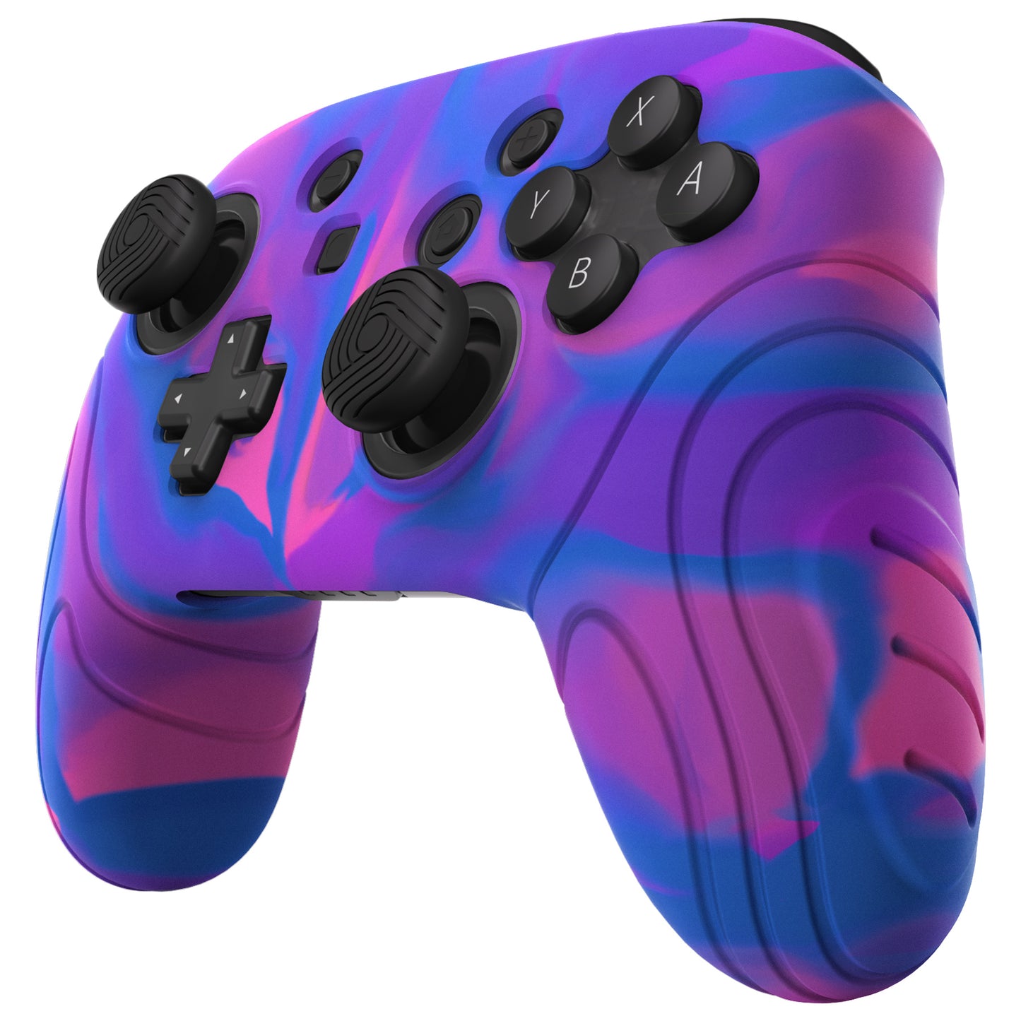 PlayVital Samurai Edition Ergonomic Anti-slip Silicone Skin Protective Case with Thumb Grip Caps for Nintendo Switch Pro Controller - Pink & Purple & Blue - EBNPP005 PlayVital