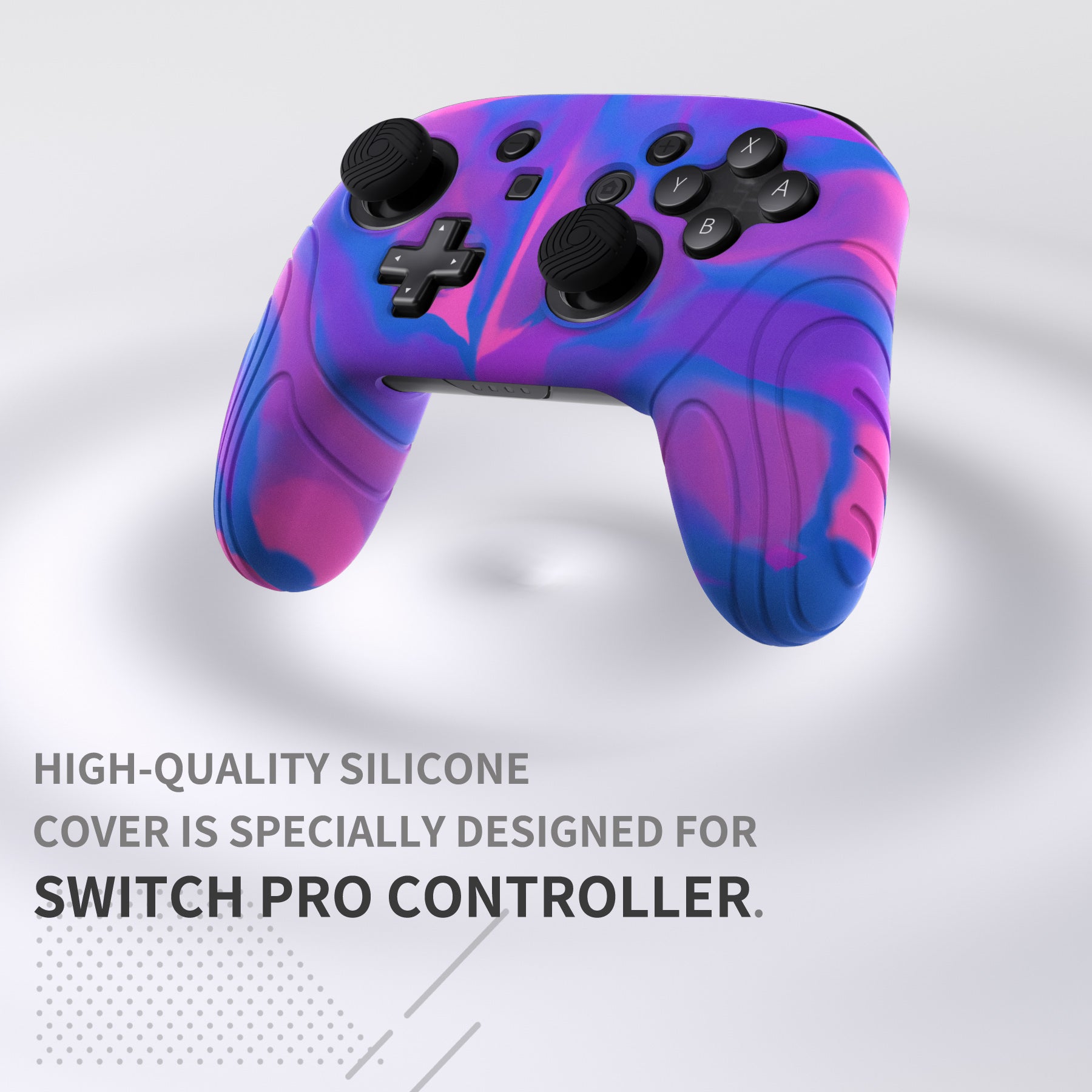PlayVital Samurai Edition Ergonomic Anti-slip Silicone Skin Protective Case with Thumb Grip Caps for Nintendo Switch Pro Controller - Pink & Purple & Blue - EBNPP005 PlayVital